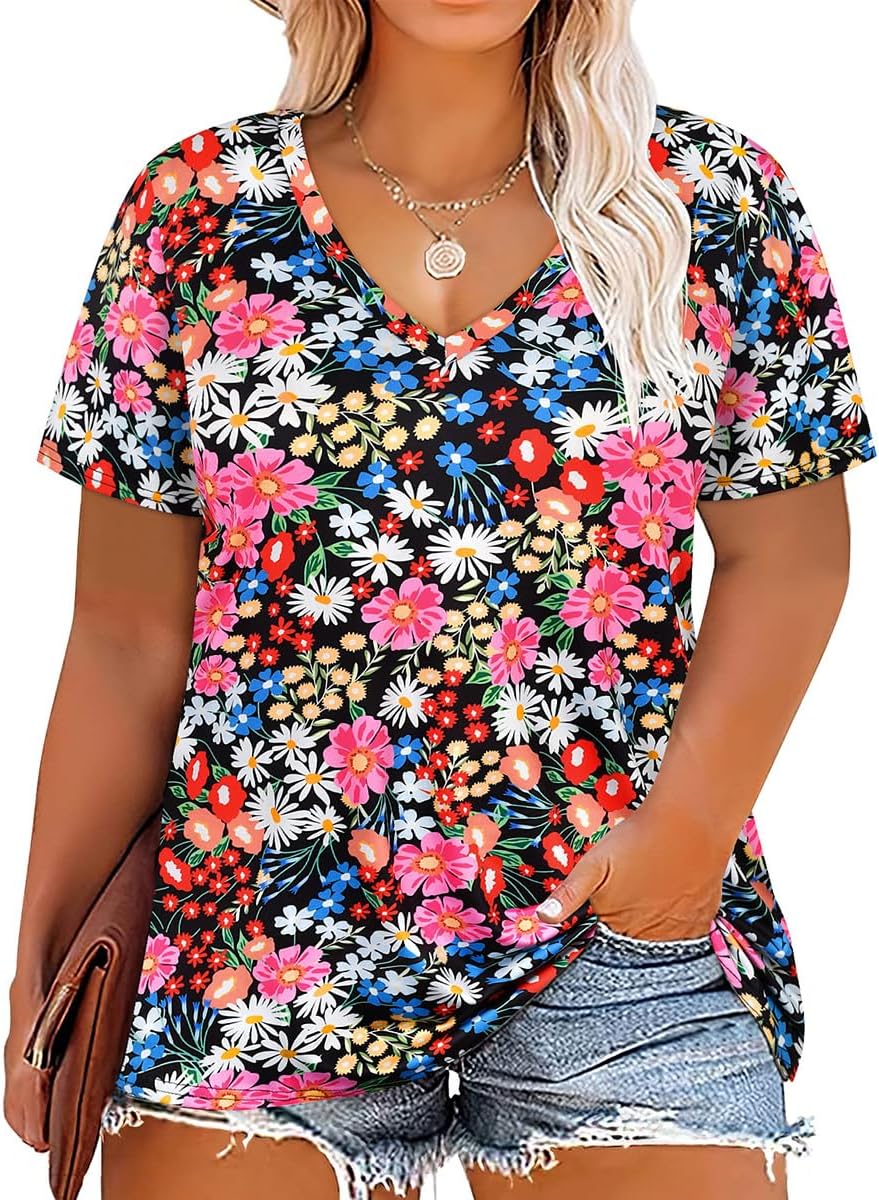 Floral V-Neck Plus Size Tunic Tops for Women - Women's T Shirts by Handbags Specialist Headquarter | Available at Handbags Specialist Headquarter