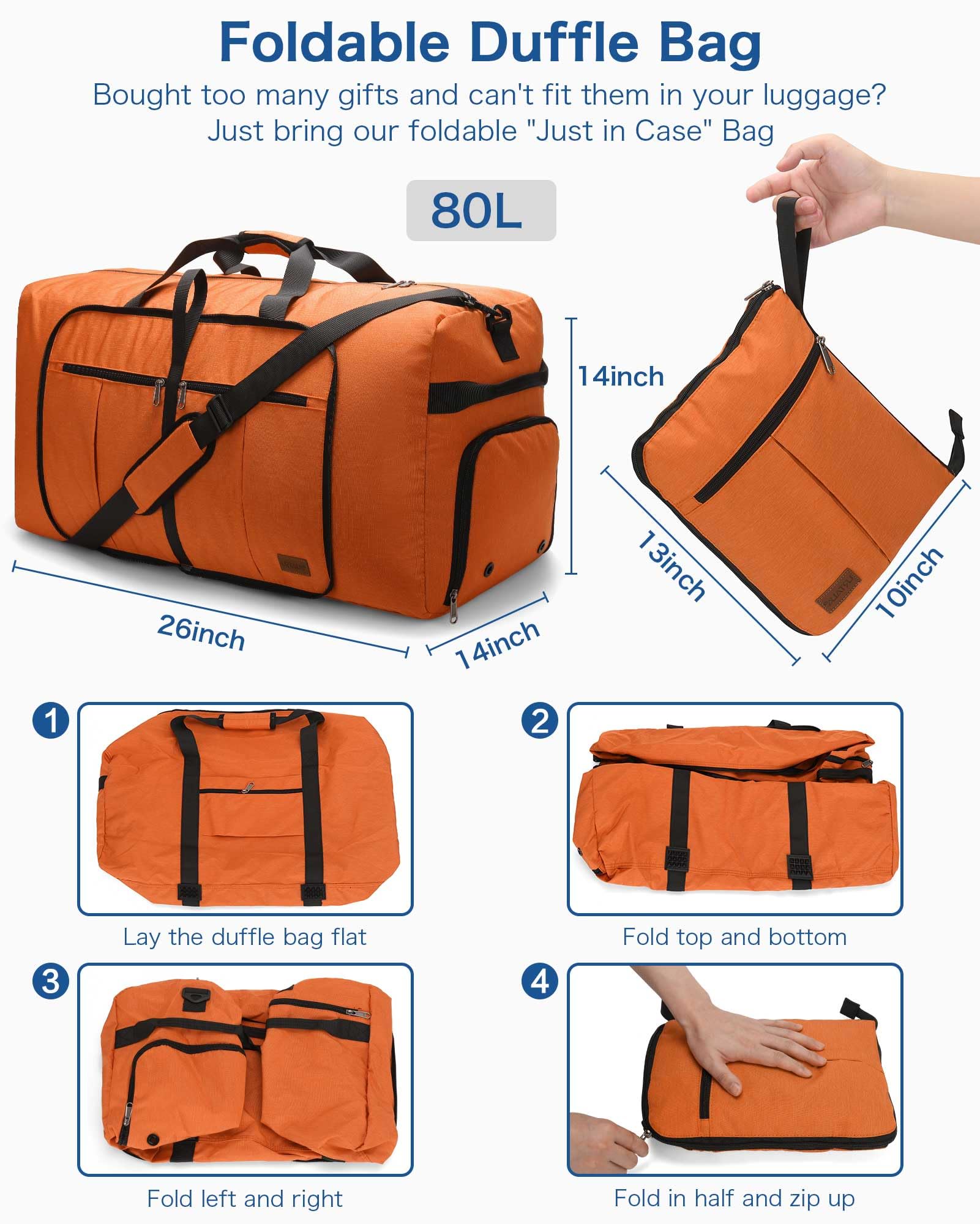 120L Foldable Waterproof Travel Duffel Bag with Shoe Compartment