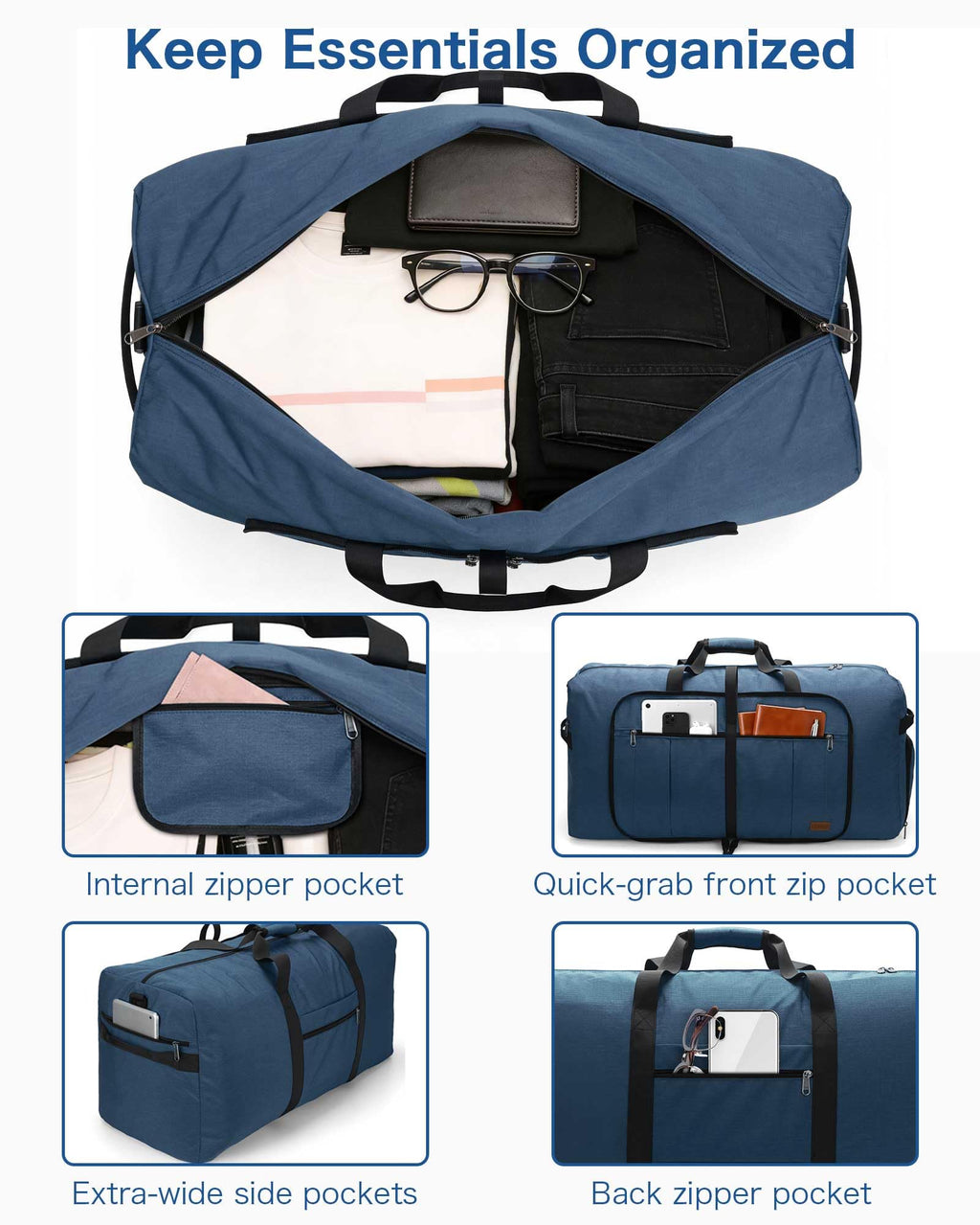120L Foldable Waterproof Travel Duffel Bag with Shoe Compartment