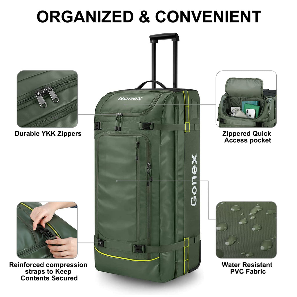 Gonex 70L Wheeled Duffle - Olive Green Travel Bag -  by Handbags Specialist Headquarter | Available at Handbags Specialist Headquarter
