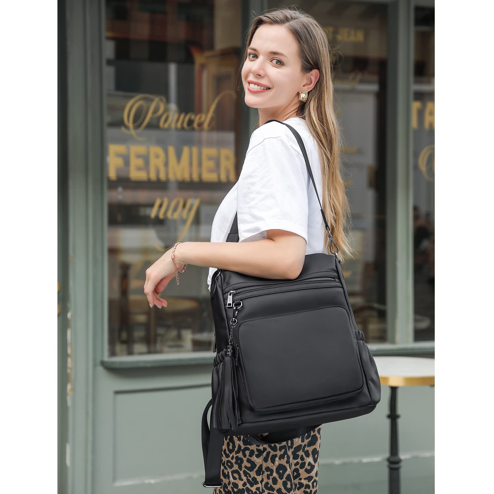 DUO-TONE Luxe Women's Leather Travel Backpack - Backpack Bags by Handbags Specialist Headquarter | Available at Handbags Specialist Headquarter