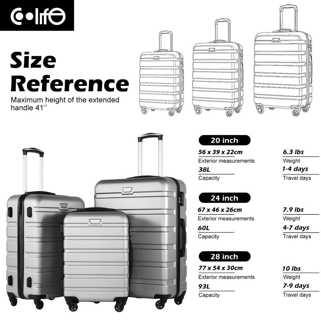 Coolife 3-Piece Hardshell Luggage Set - Navy