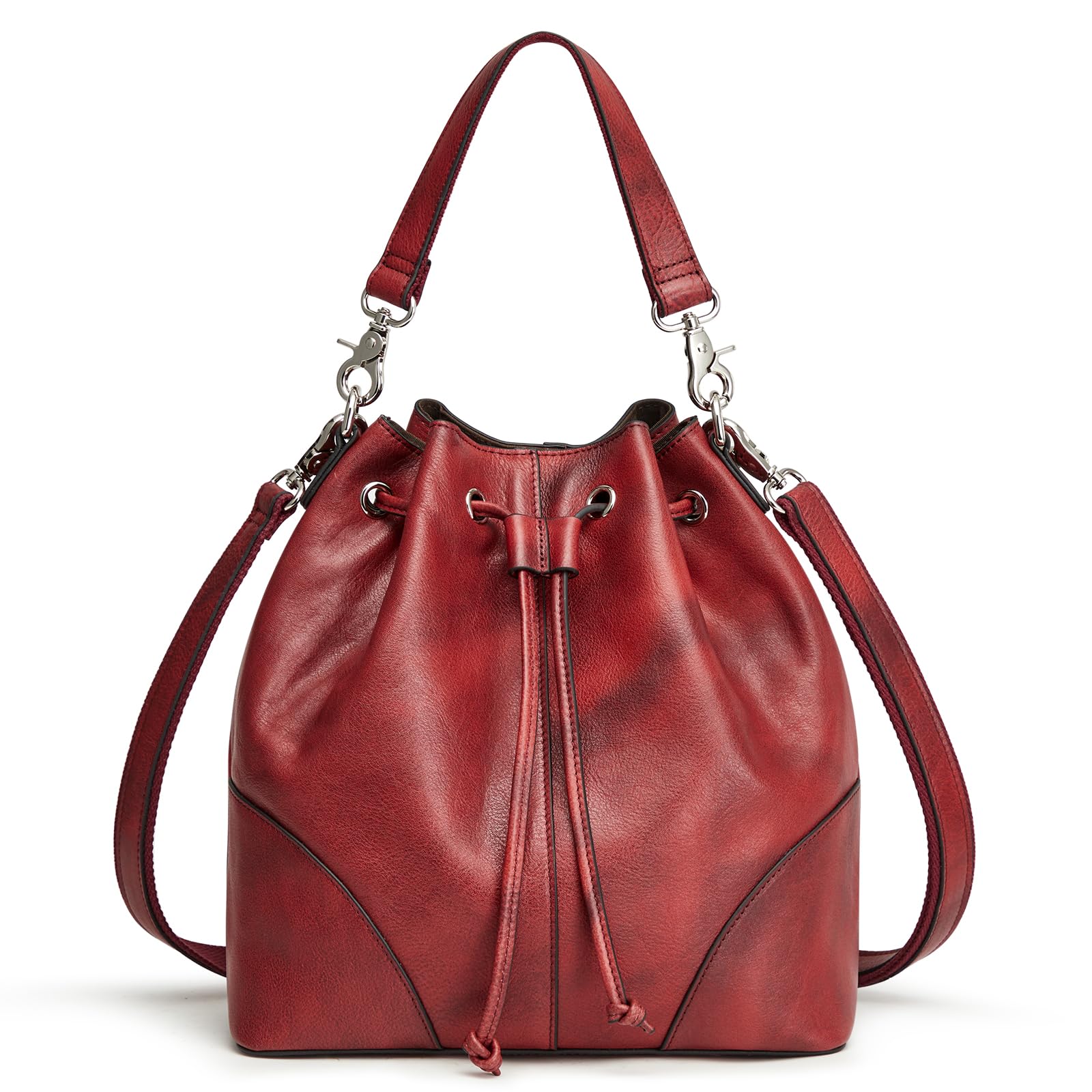 S-ZONE Luxe Leather Drawstring Bucket Bag -  by Handbags Specialist Headquarter | Available at Handbags Specialist Headquarter