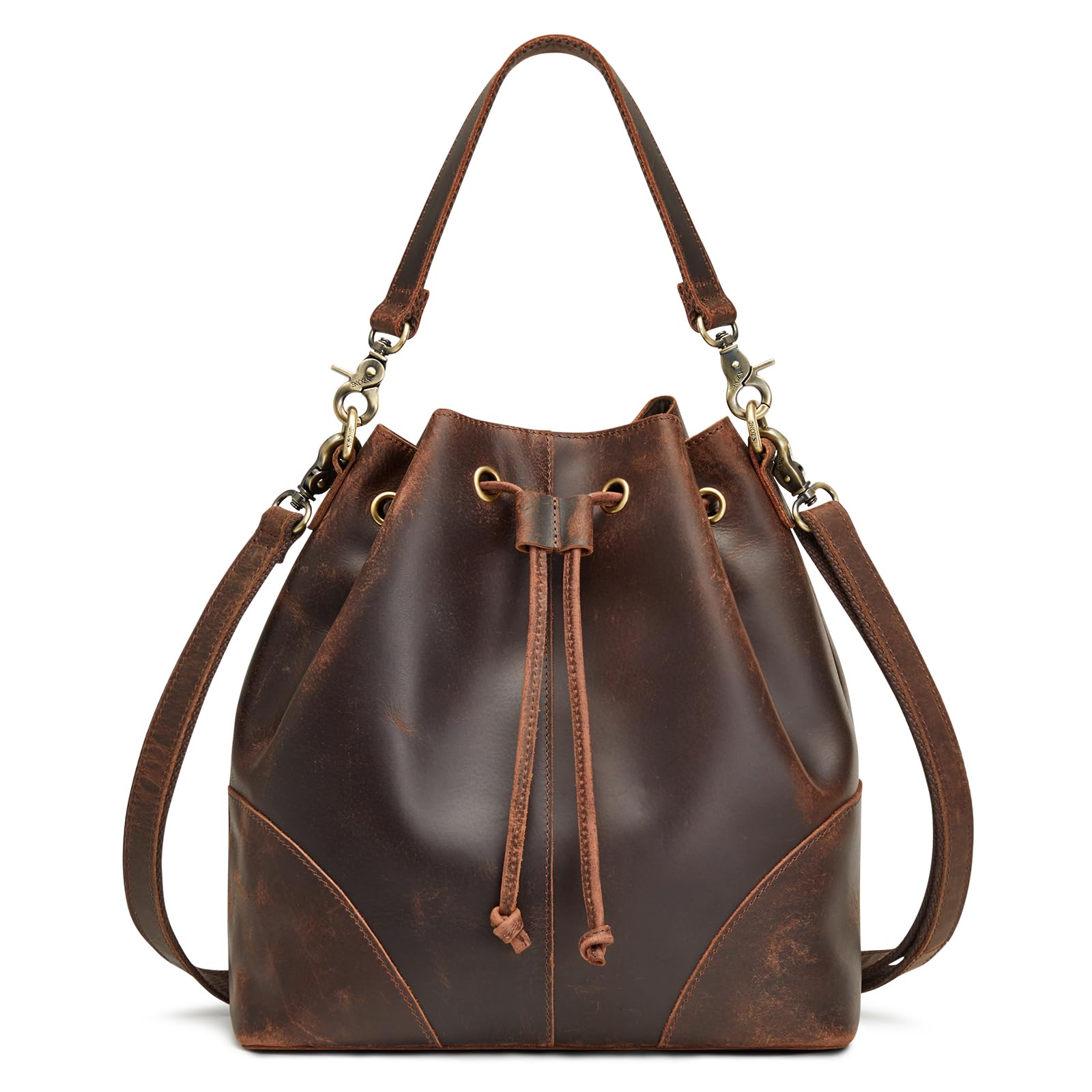 S-ZONE Luxe Leather Drawstring Bucket Bag -  by Handbags Specialist Headquarter | Available at Handbags Specialist Headquarter