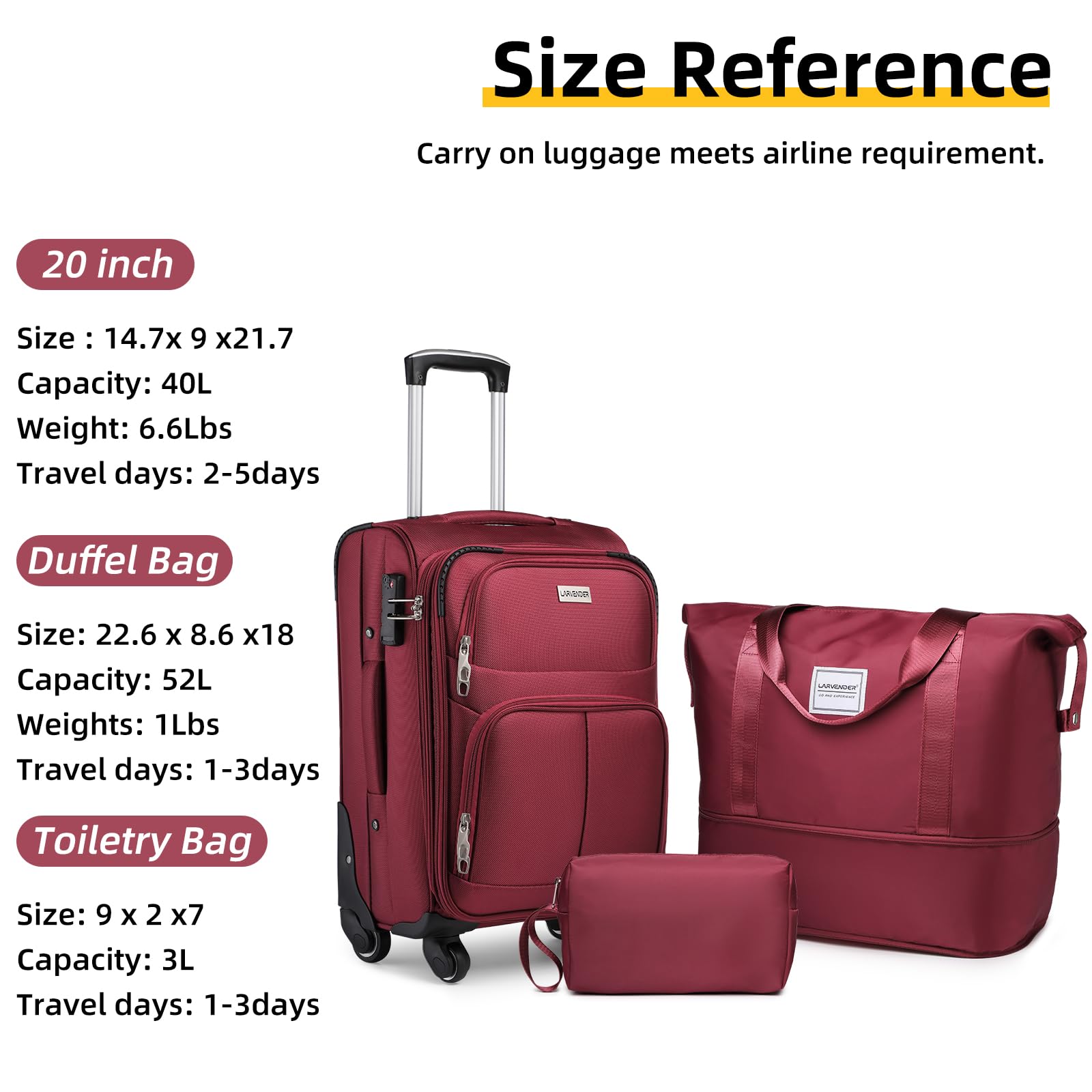 LARVENDER Expandable 5-Piece Spinner Luggage Set -  by Handbags Specialist Headquarter | Available at Handbags Specialist Headquarter