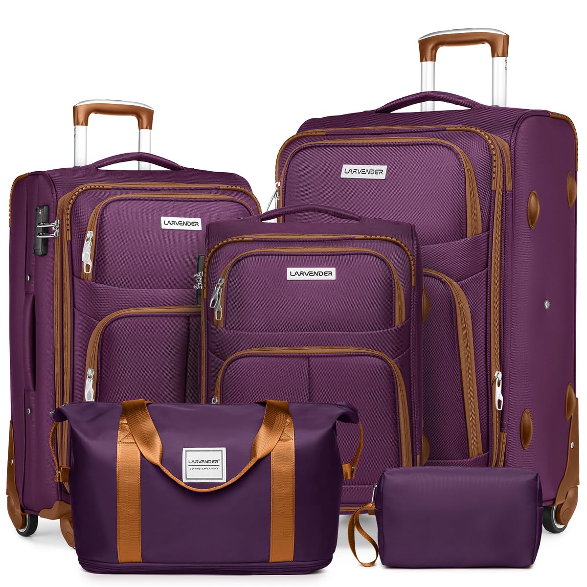 LARVENDER Expandable 5-Piece Spinner Luggage Set -  by Handbags Specialist Headquarter | Available at Handbags Specialist Headquarter