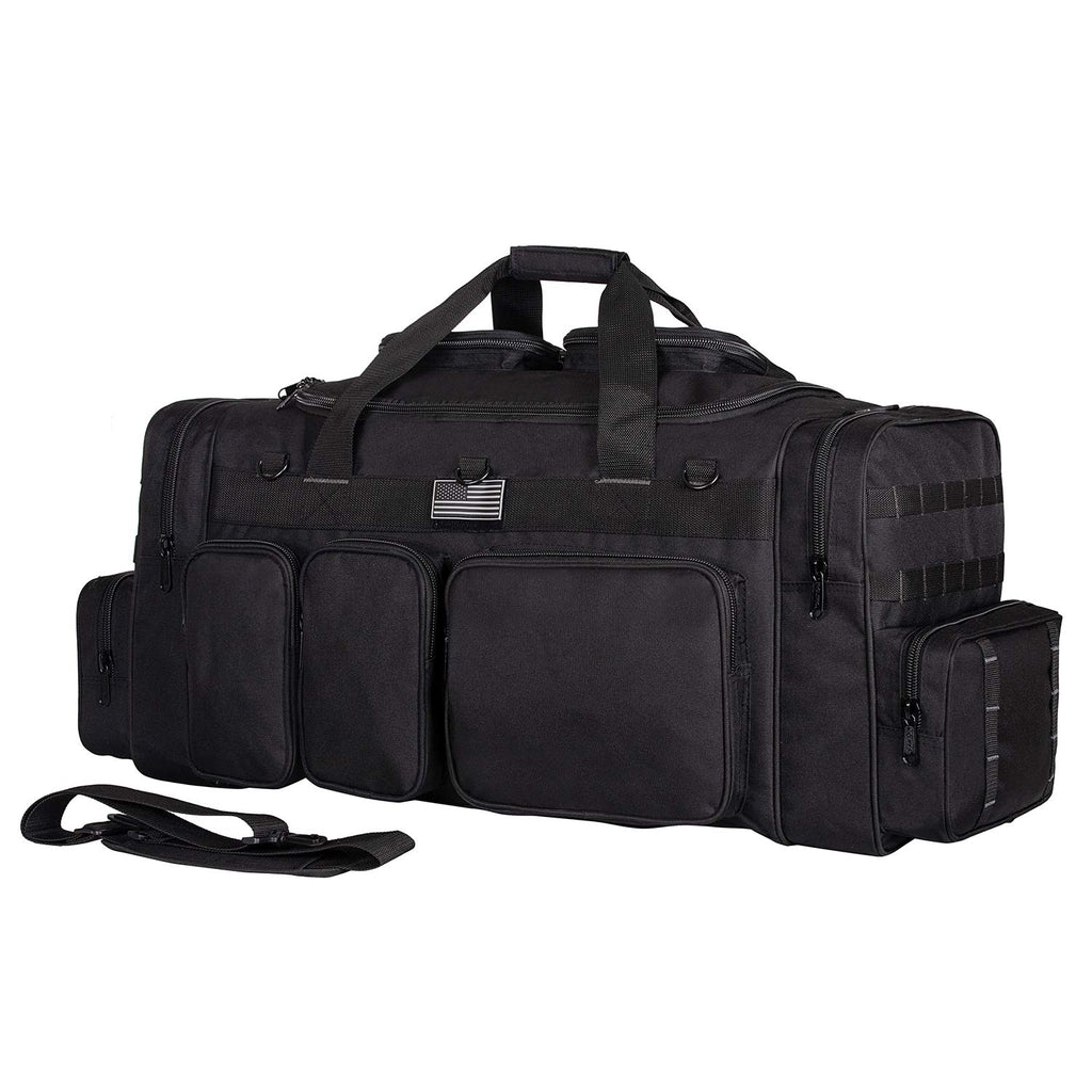 K-Cliffs Heavy Duty Tactical Range Duffel Quality Gear Travel Sports Gym Equipment Bag Military Molle Lockable Zippers with US Flag Patch 27 Inch Black – ##variant## 