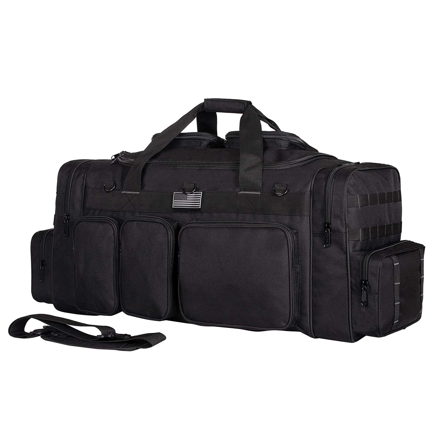 K-Cliffs Heavy Duty Tactical Range Duffel Quality Gear Travel Sports Gym Equipment Bag Military Molle Lockable Zippers with US Flag Patch 27 Inch Black – ##variant## 