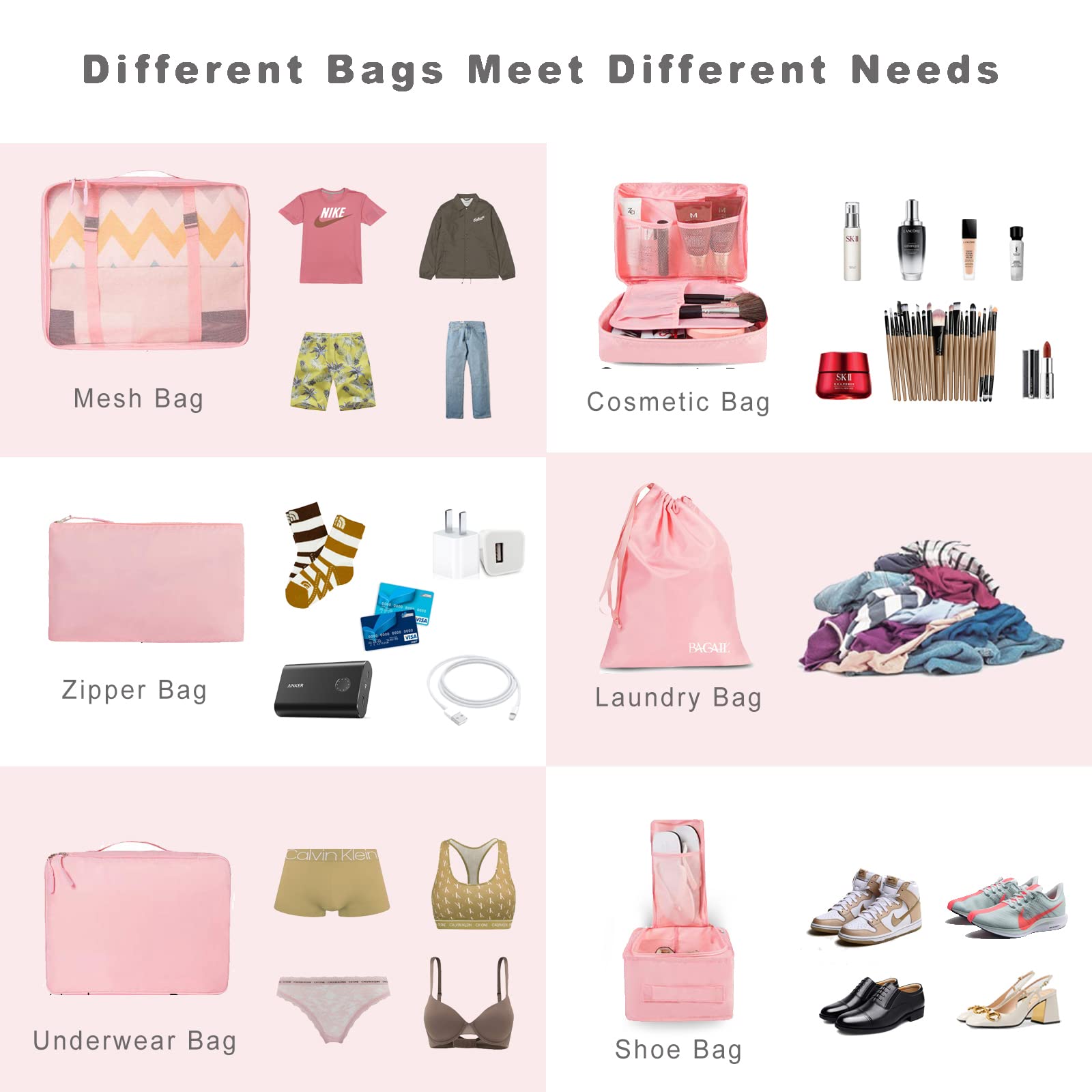 TravelMate 8-Piece Packing Cubes - Luggage Travel Bags by Handbags Specialist Headquarter | Available at Handbags Specialist Headquarter