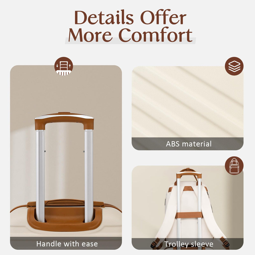 Coolife 3-Piece Hardside Luggage Set - Apricot White