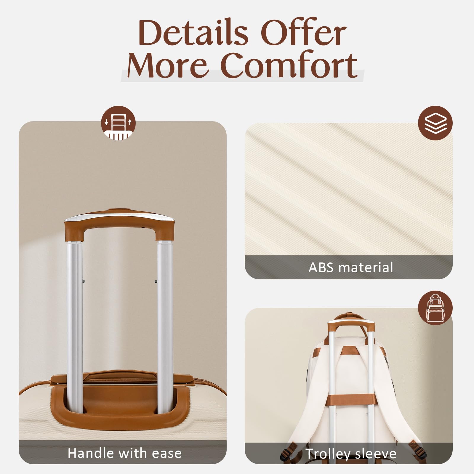 Coolife 3-Piece Hardside Luggage Set - Apricot White