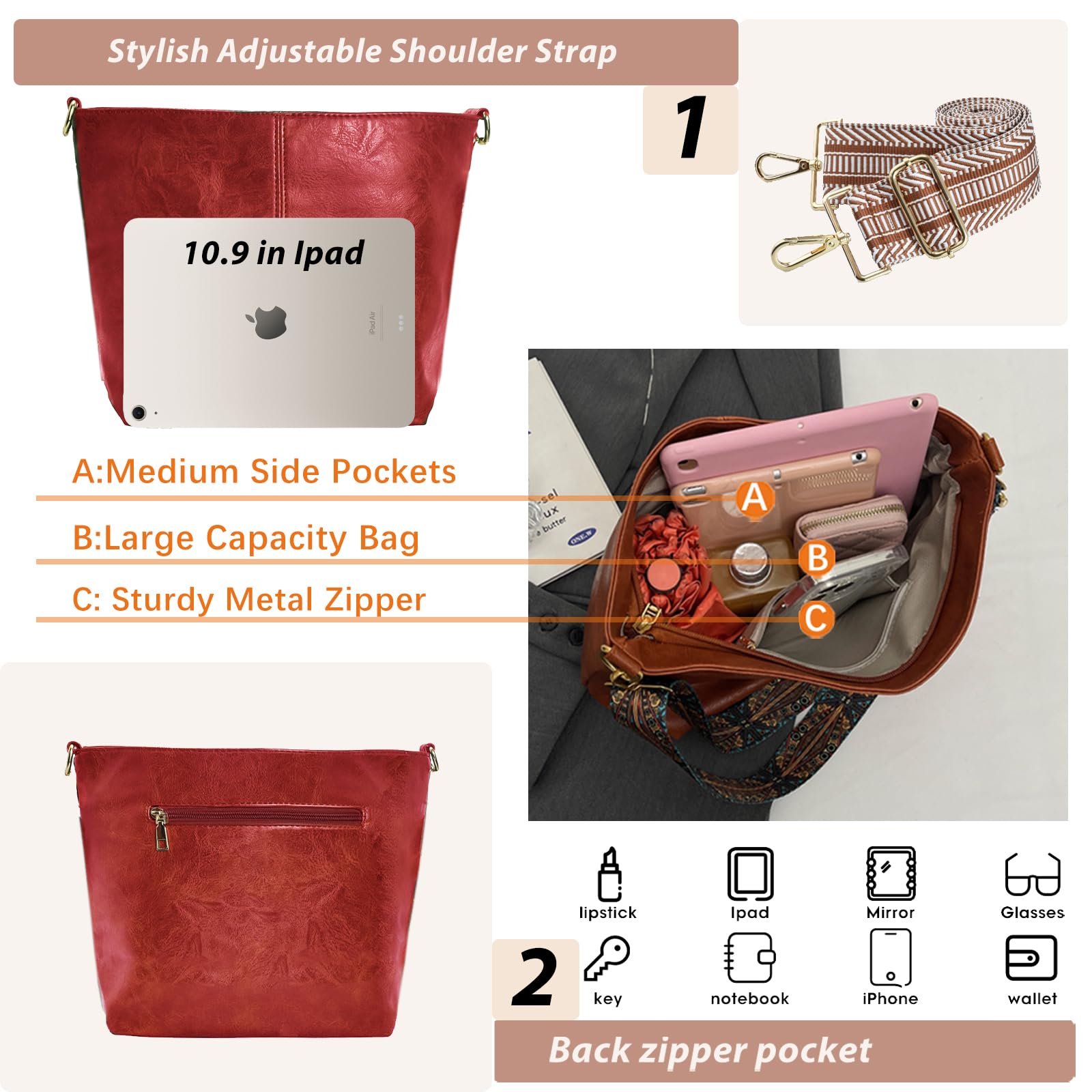 ChicHobo Vegan Leather Crossbody Bag with Strap -  by Handbags Specialist Headquarter | Available at Handbags Specialist Headquarter