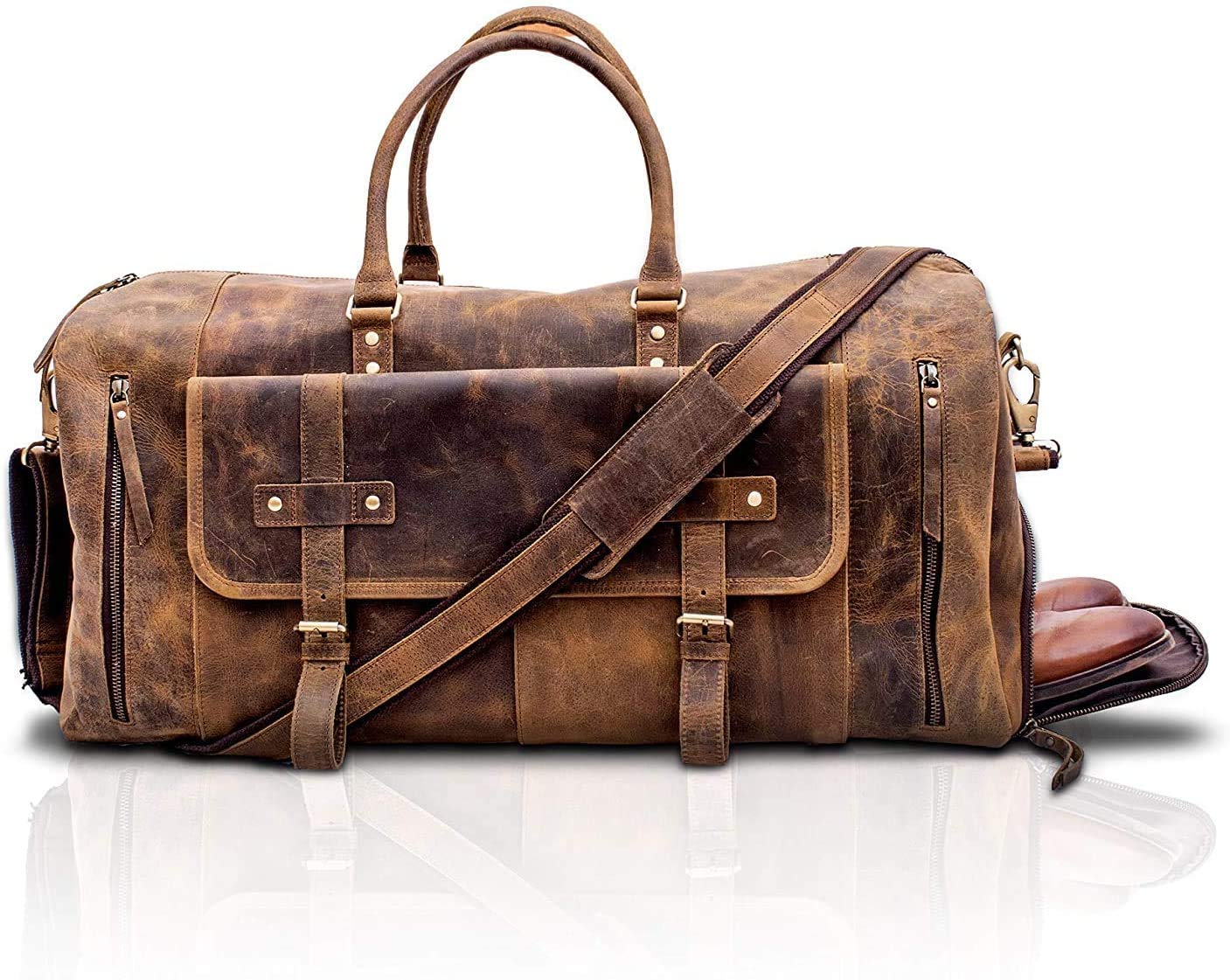 Leather Travel Duffle Bag Cabin Friendly Carry-On