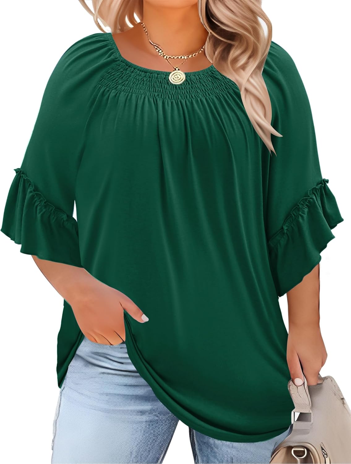 Plus Size Ruffle Sleeve Tunic Top
