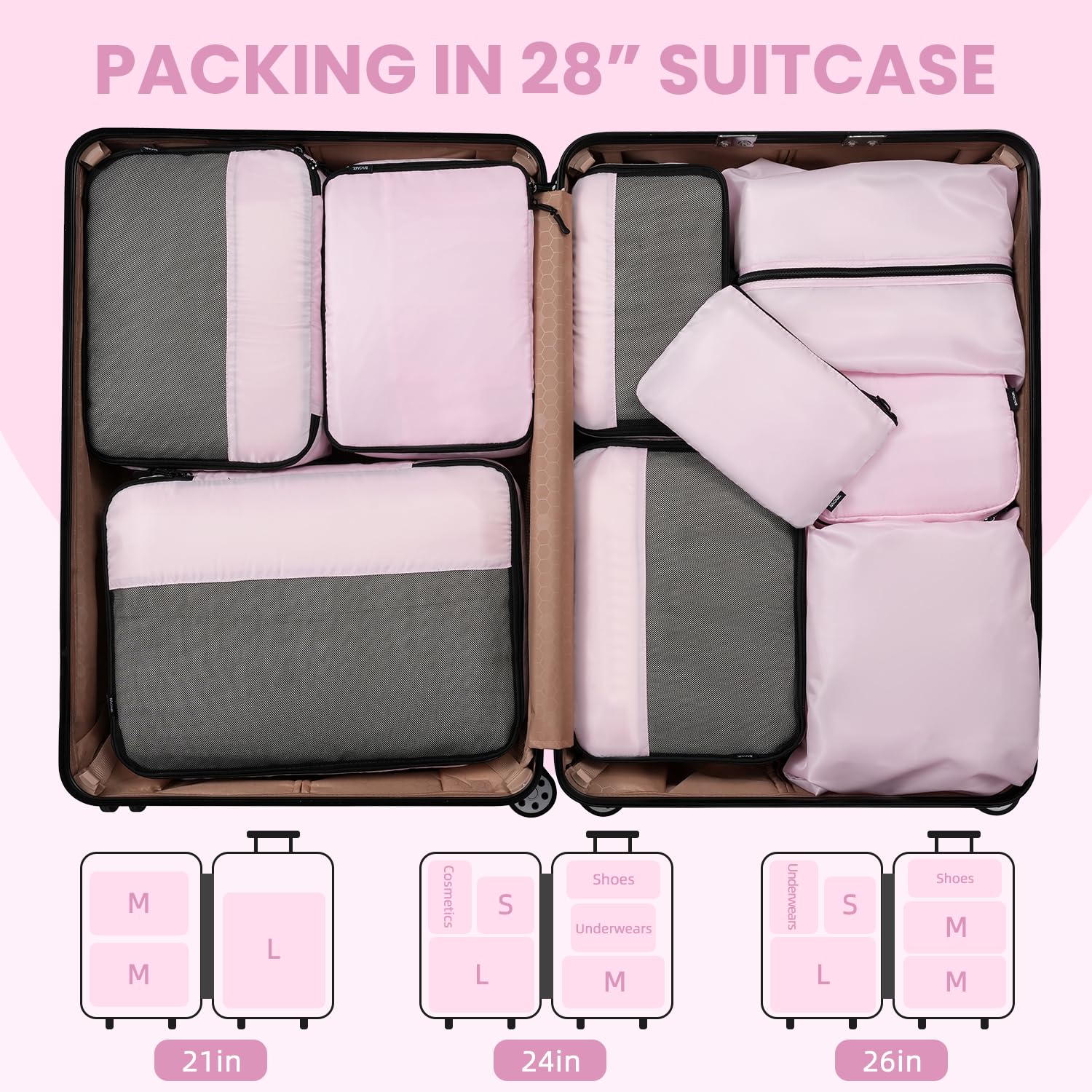 BAGAIL Travel Cubes: 8/9 Set Packing Organizers -  by Handbags Specialist Headquarter | Available at Handbags Specialist Headquarter