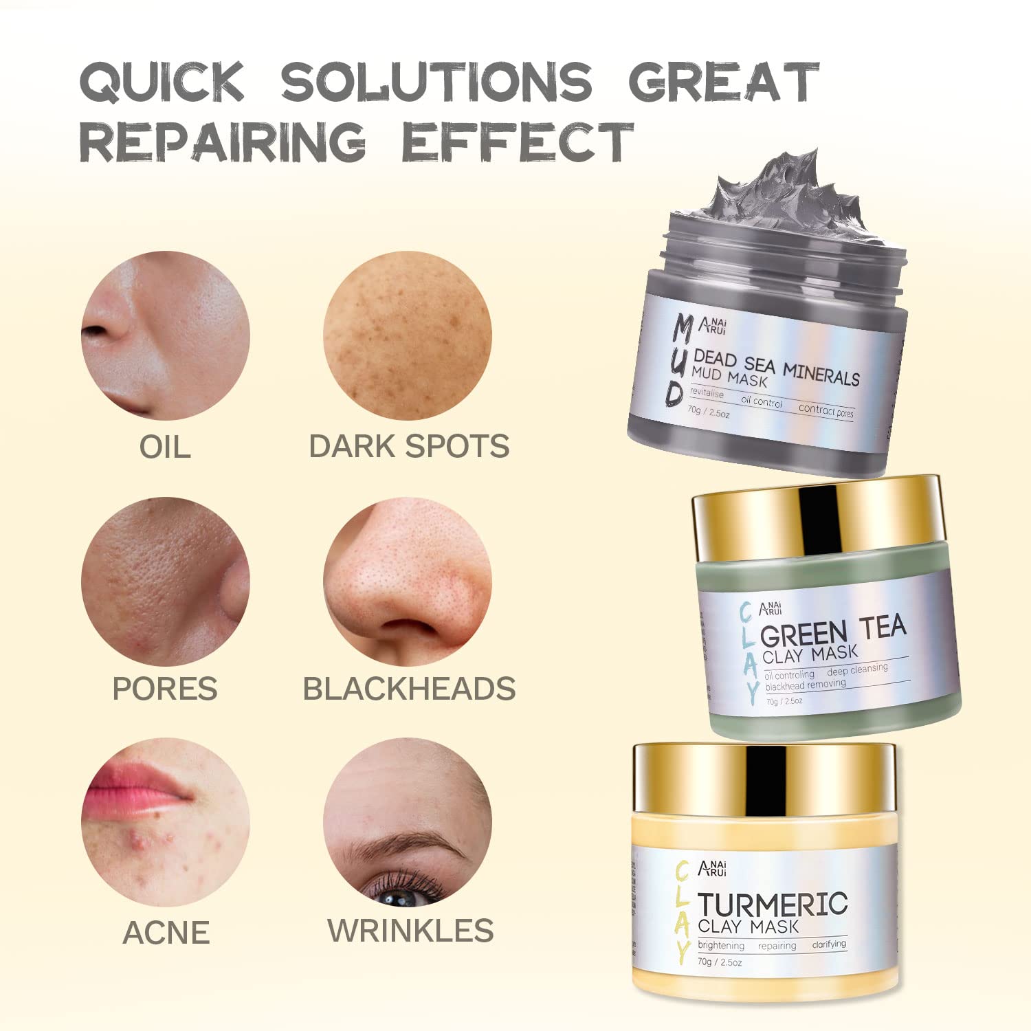 RadiantGlow Trio: Turmeric, Green Tea & Mud Mask Set -  by Handbags Specialist Headquarter | Available at Handbags Specialist Headquarter