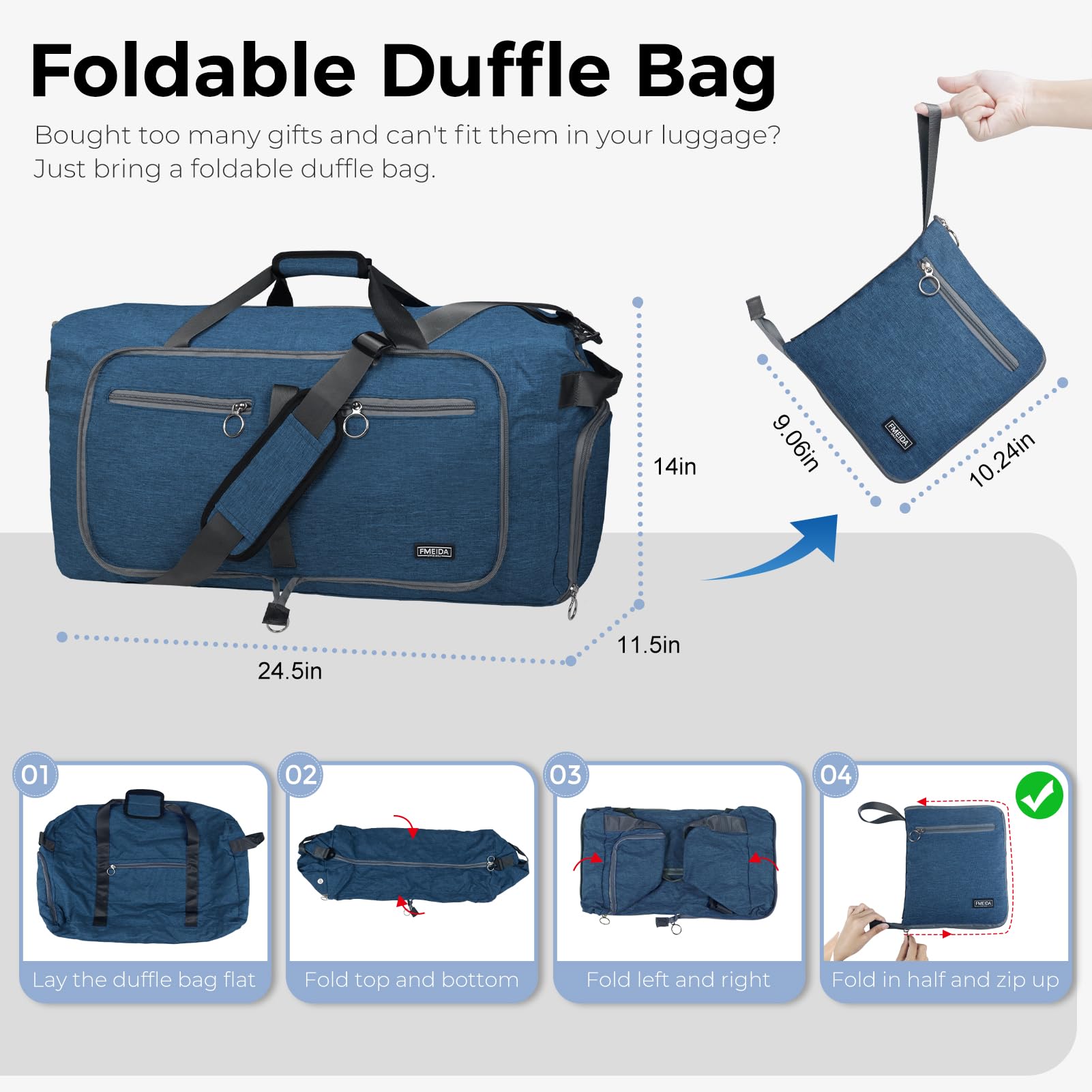 Foldable 65L Duffle Bag with Shoe Compartment