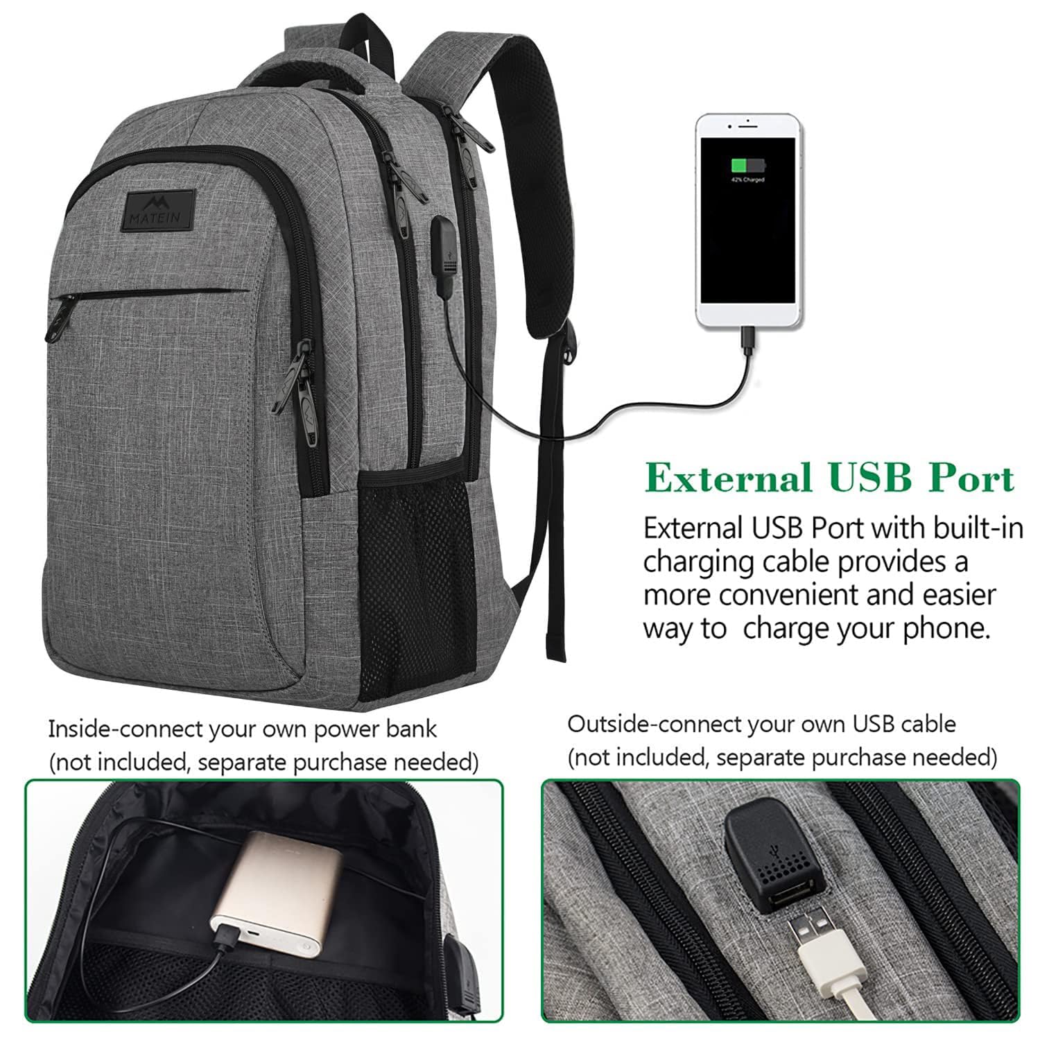 MATEIN SleekGuard Laptop Backpack with USB Port - Backpack Bags by Handbags Specialist Headquarter | Available at Handbags Specialist Headquarter
