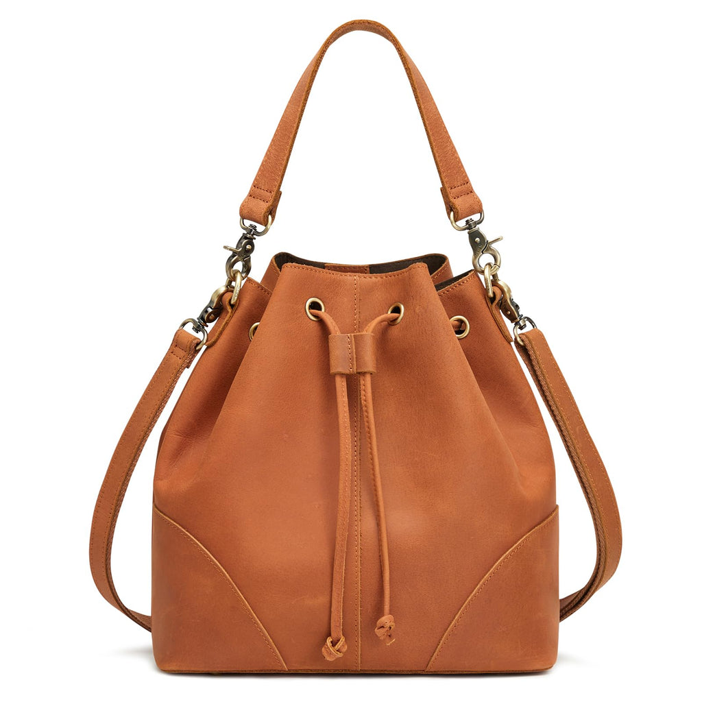 S-ZONE Luxe Leather Drawstring Bucket Bag -  by Handbags Specialist Headquarter | Available at Handbags Specialist Headquarter