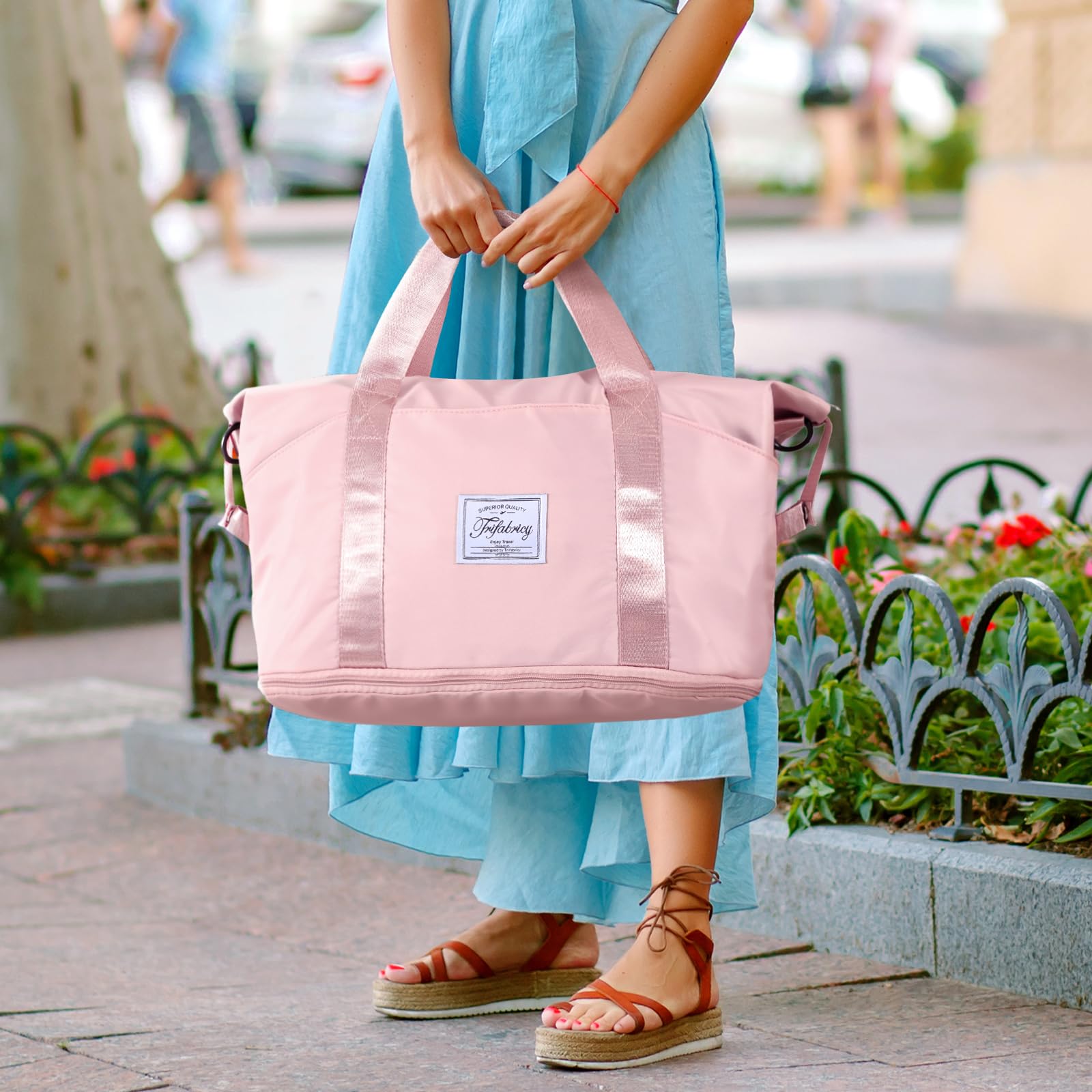 Pink Expandable Travel Duffel with Wet Pocket -  by Handbags Specialist Headquarter | Available at Handbags Specialist Headquarter