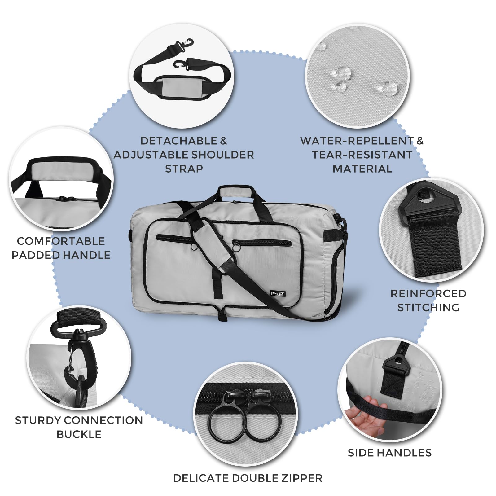 Foldable 65L Duffle Bag with Shoe Compartment