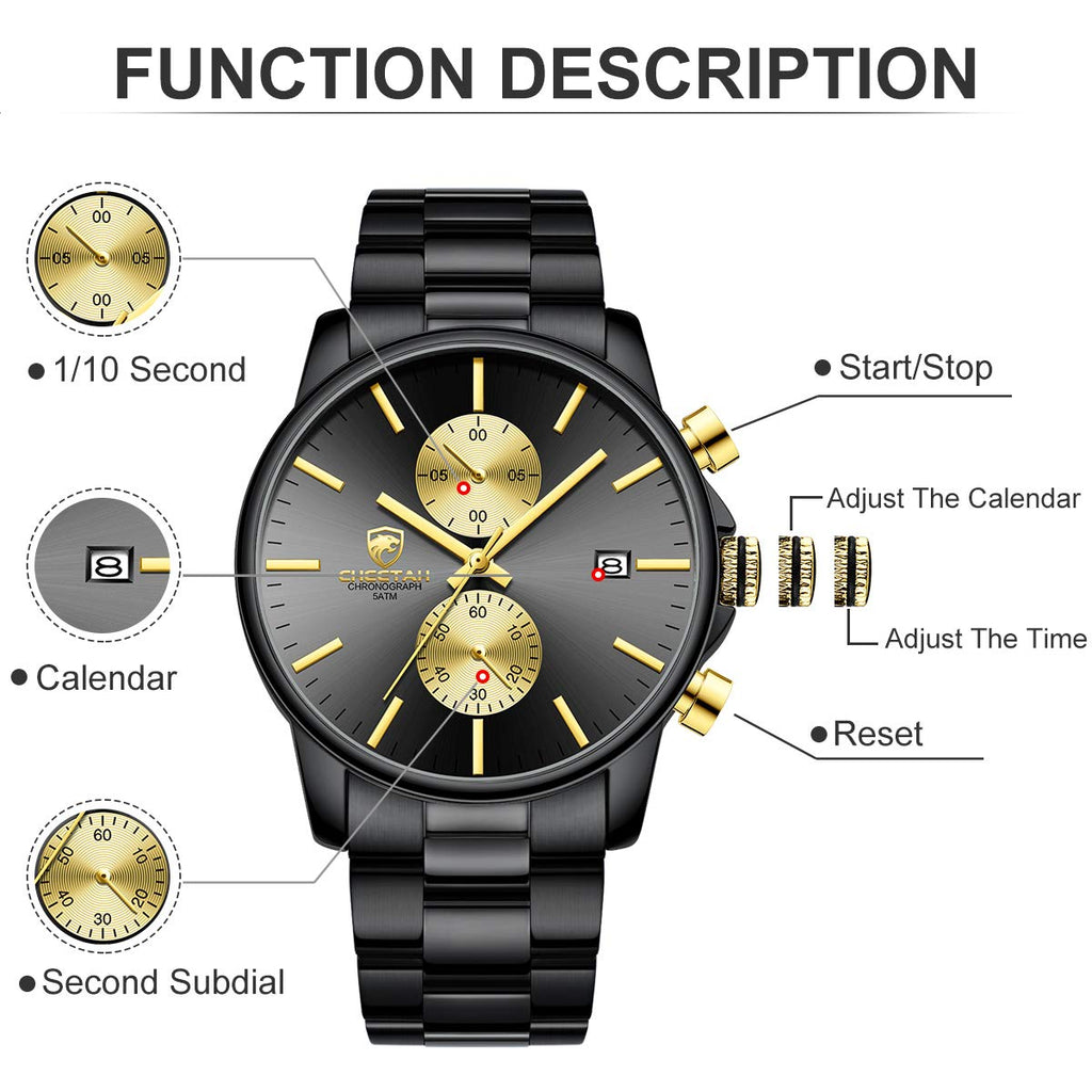 Golden Hour Elite Chrono Steel Men’s Quartz Watch