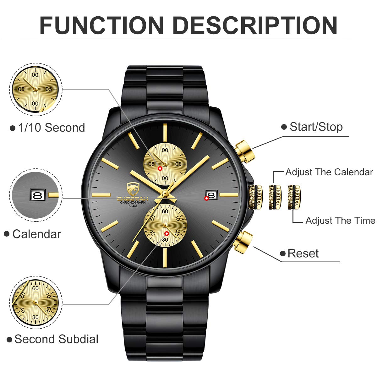 Golden Hour Elite Chrono Steel Men’s Quartz Watch