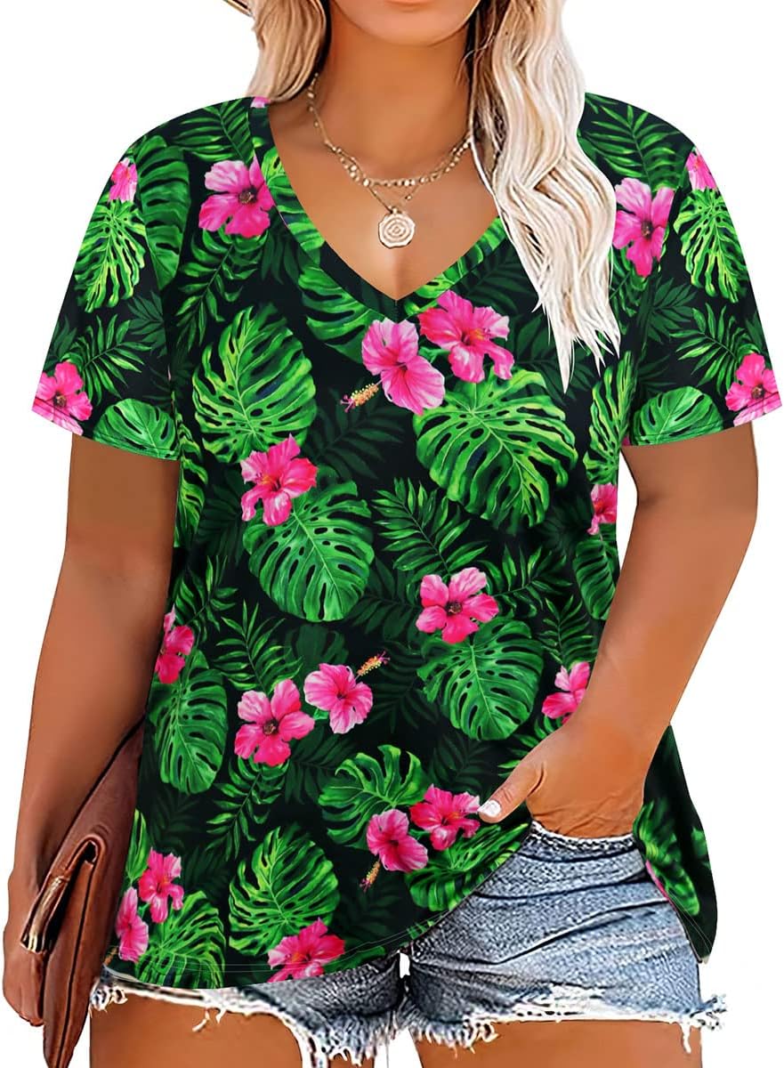 Floral V-Neck Plus Size Tunic Tops for Women - Women's T Shirts by Handbags Specialist Headquarter | Available at Handbags Specialist Headquarter