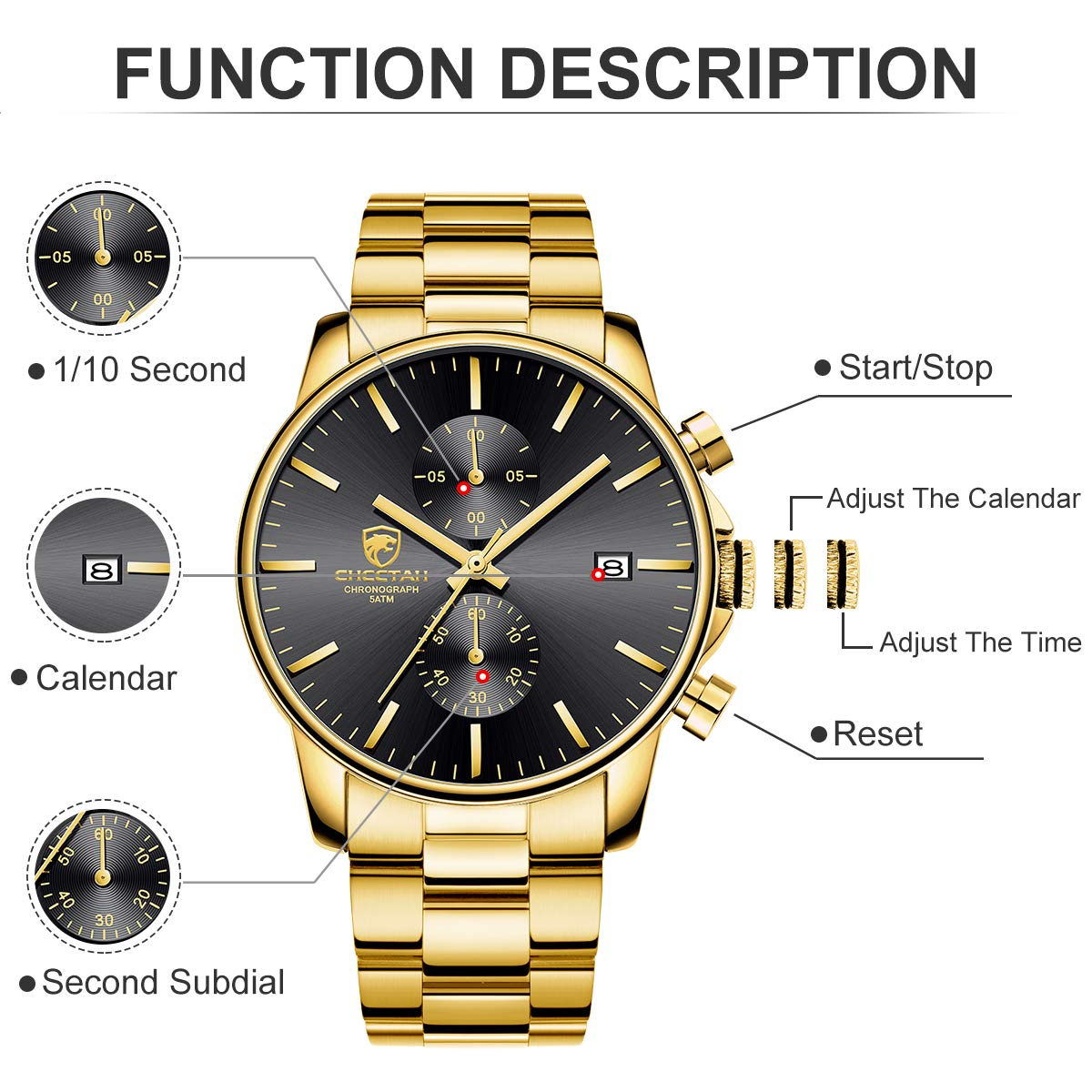 Golden Hour Elite Chrono Steel Men’s Quartz Watch