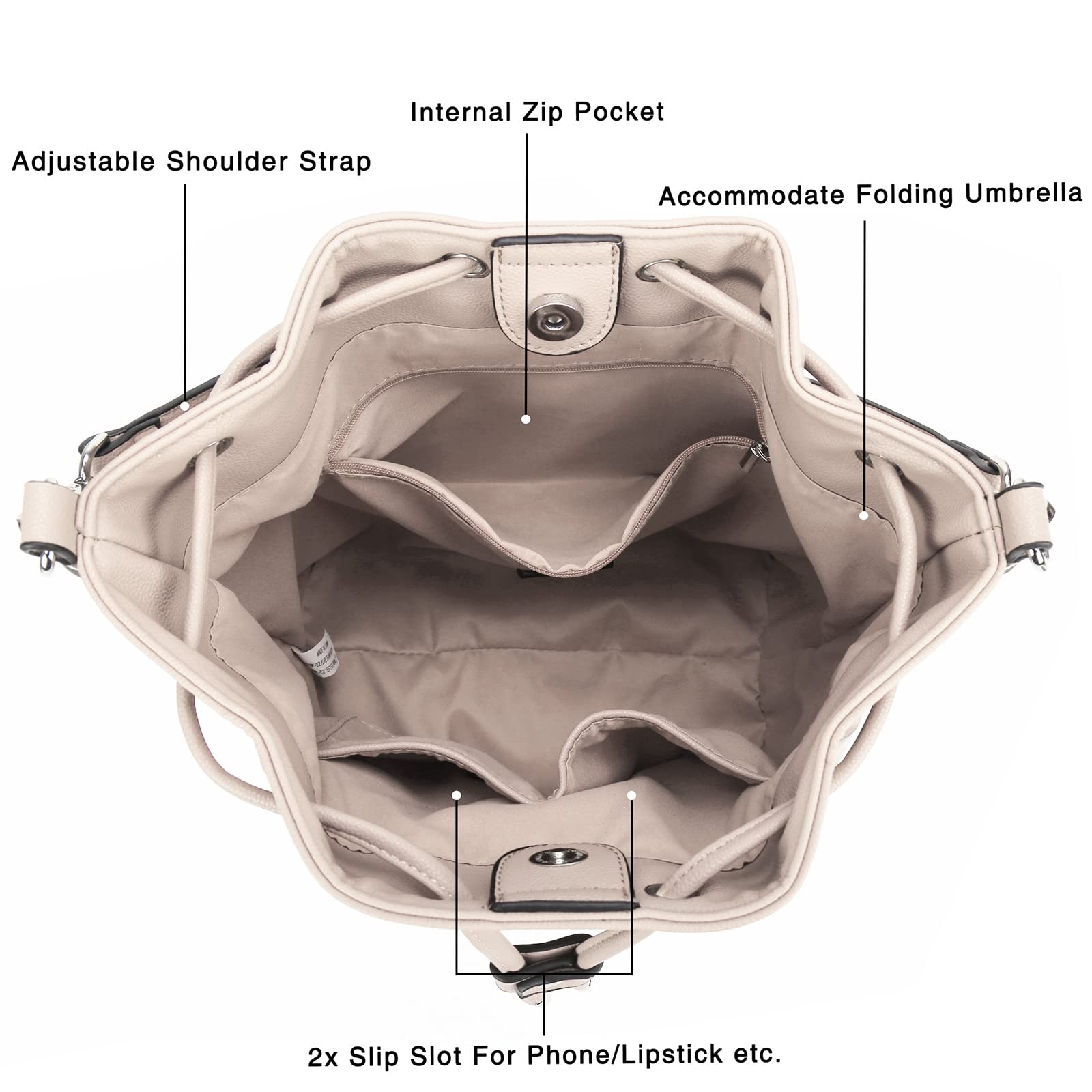 AFKOMST Chic Leather Bucket & Crossbody Bag Set -  by Handbags Specialist Headquarter | Available at Handbags Specialist Headquarter