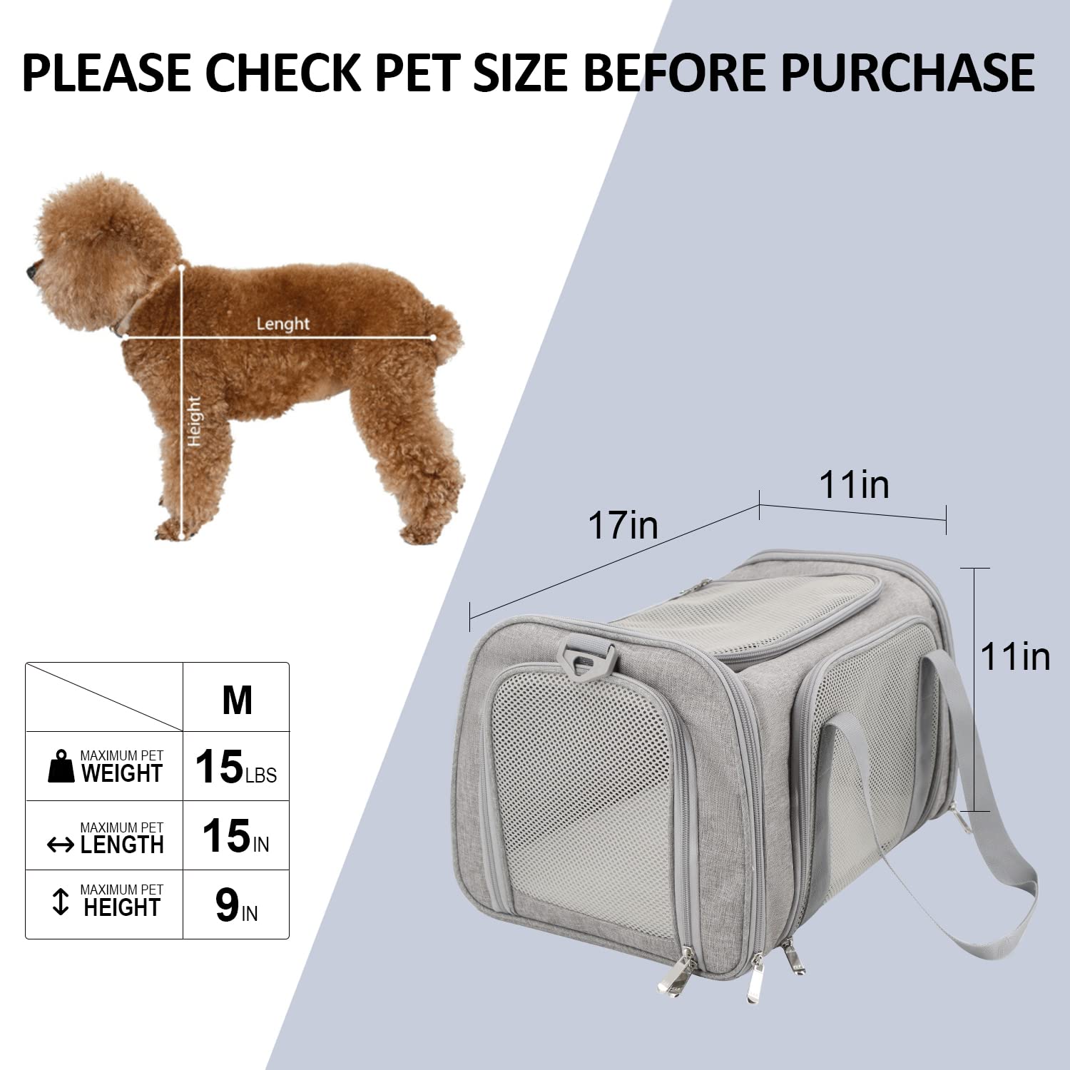PawsVoyage: Grey TSA-Approved Pet Carrier (15lbs Max) -  by Handbags Specialist Headquarter | Available at Handbags Specialist Headquarter