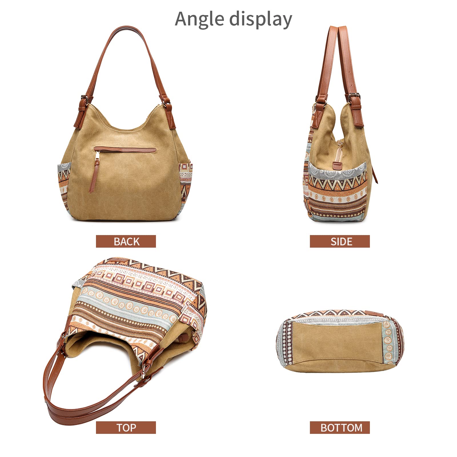 Worldlyda Women Canvas Embroidered Hobo Tote Bag