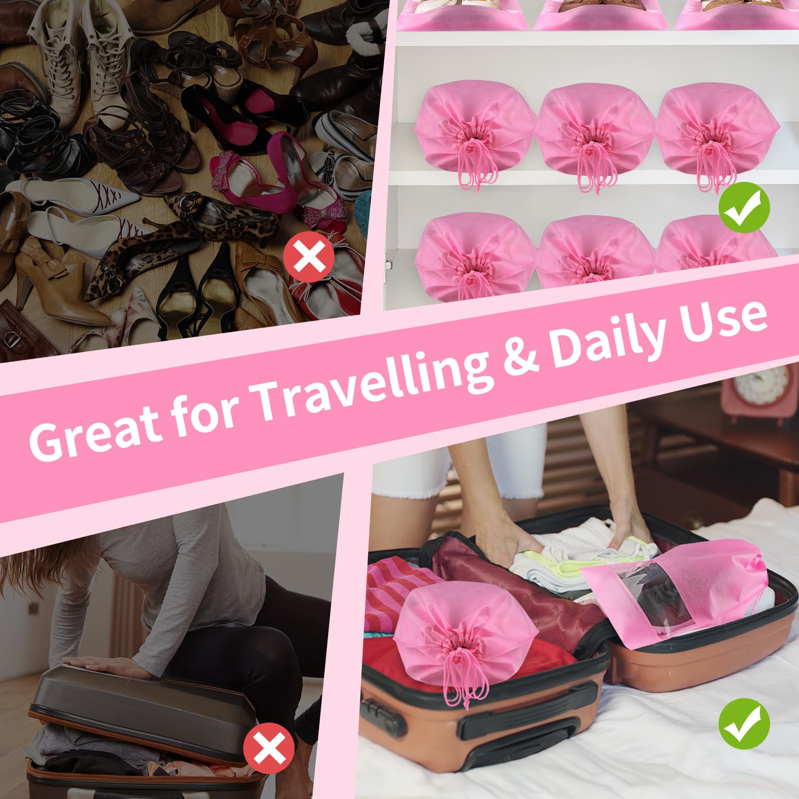 Clear View Travel Shoe Bags - 12 Pack -  by Handbags Specialist Headquarter | Available at Handbags Specialist Headquarter