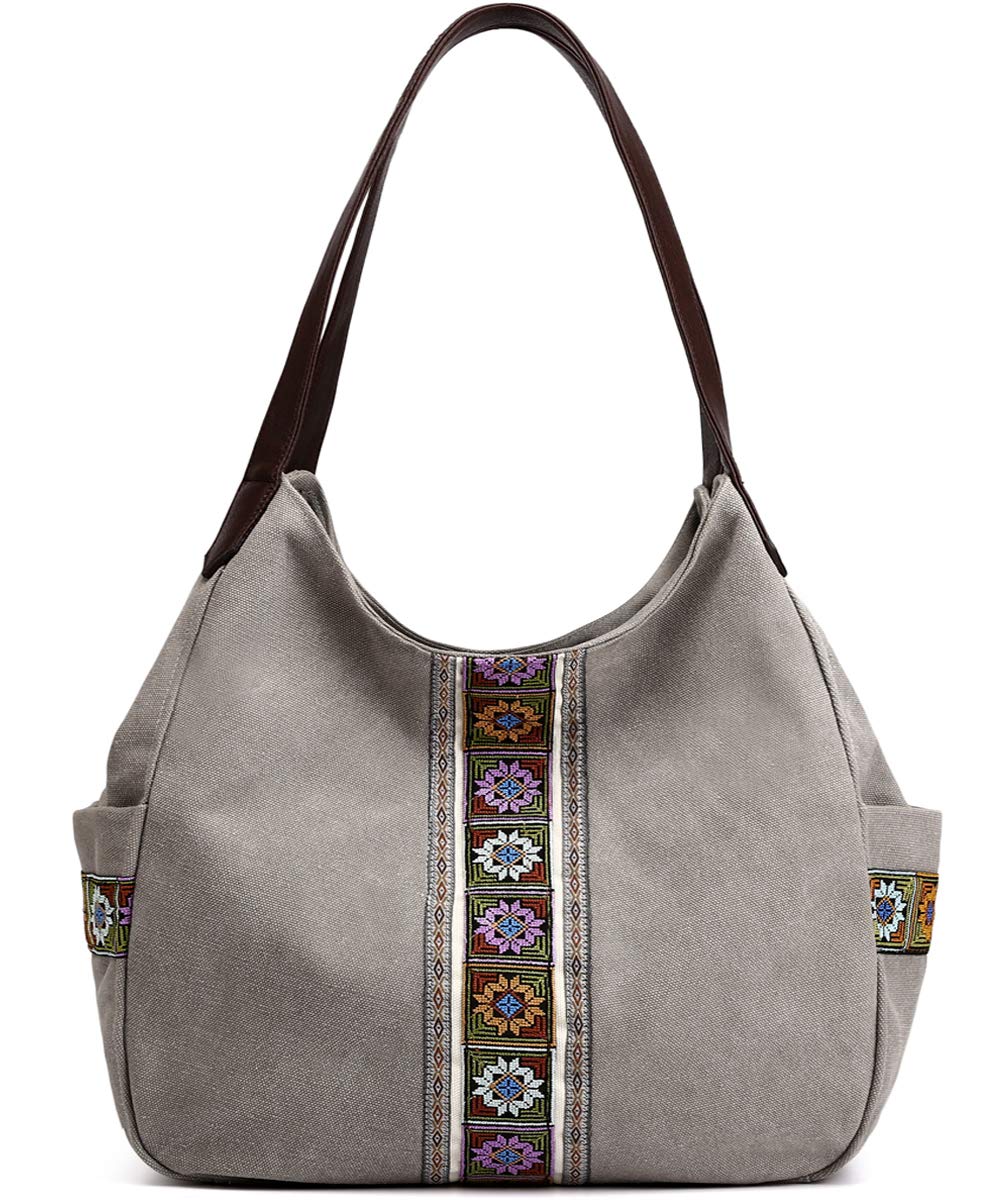 Worldlyda Women Canvas Embroidered Hobo Tote Bag