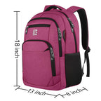 Volher Anti-Theft USB Laptop Backpack - Rose Red