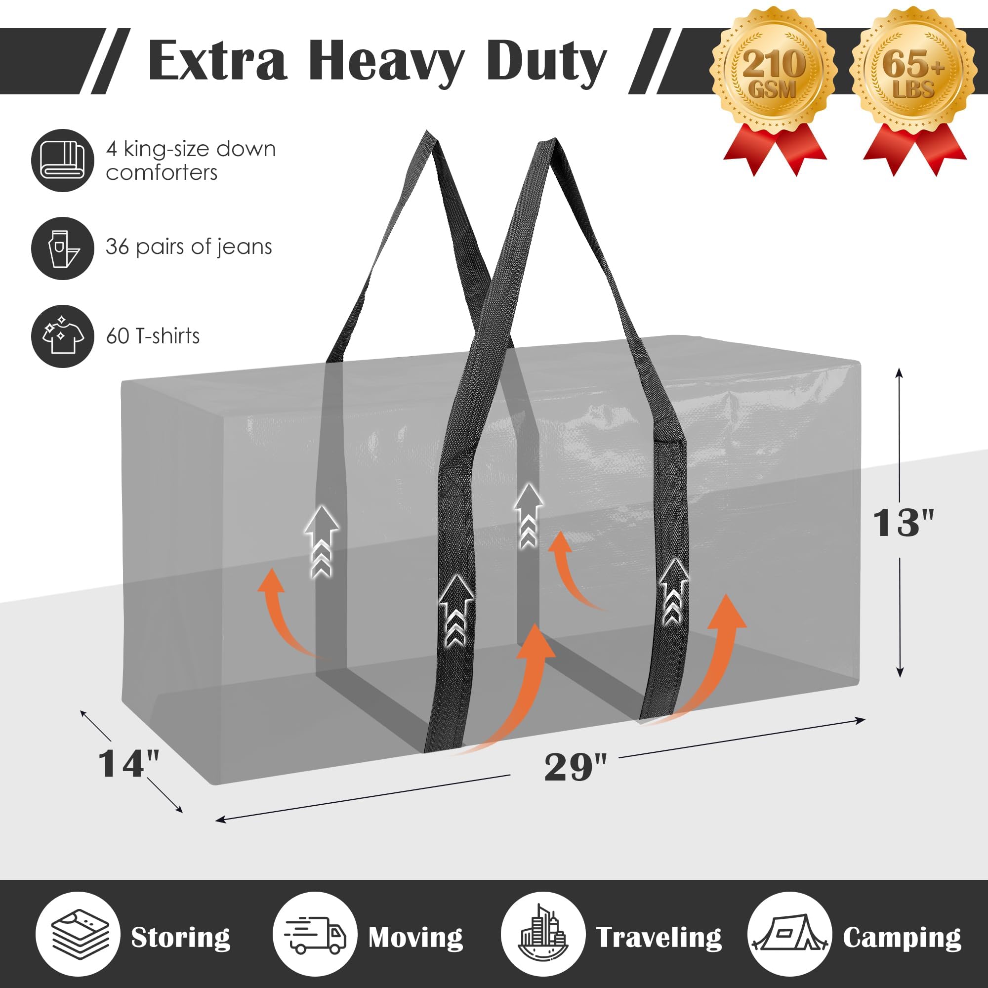 6 Pack XL Heavy Duty Moving Bags - Dark Blue