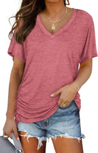 WIHOLL V-Neck Dolman Top with Side Shirring - Women's T Shirts by Handbags Specialist Headquarter | Available at Handbags Specialist Headquarter
