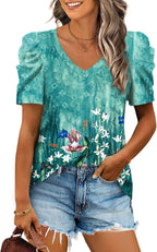 XIEERDUO Summer V-Neck Puff Sleeve Tee - All Sizes - Women's T Shirts by Handbags Specialist Headquarter | Available at Handbags Specialist Headquarter
