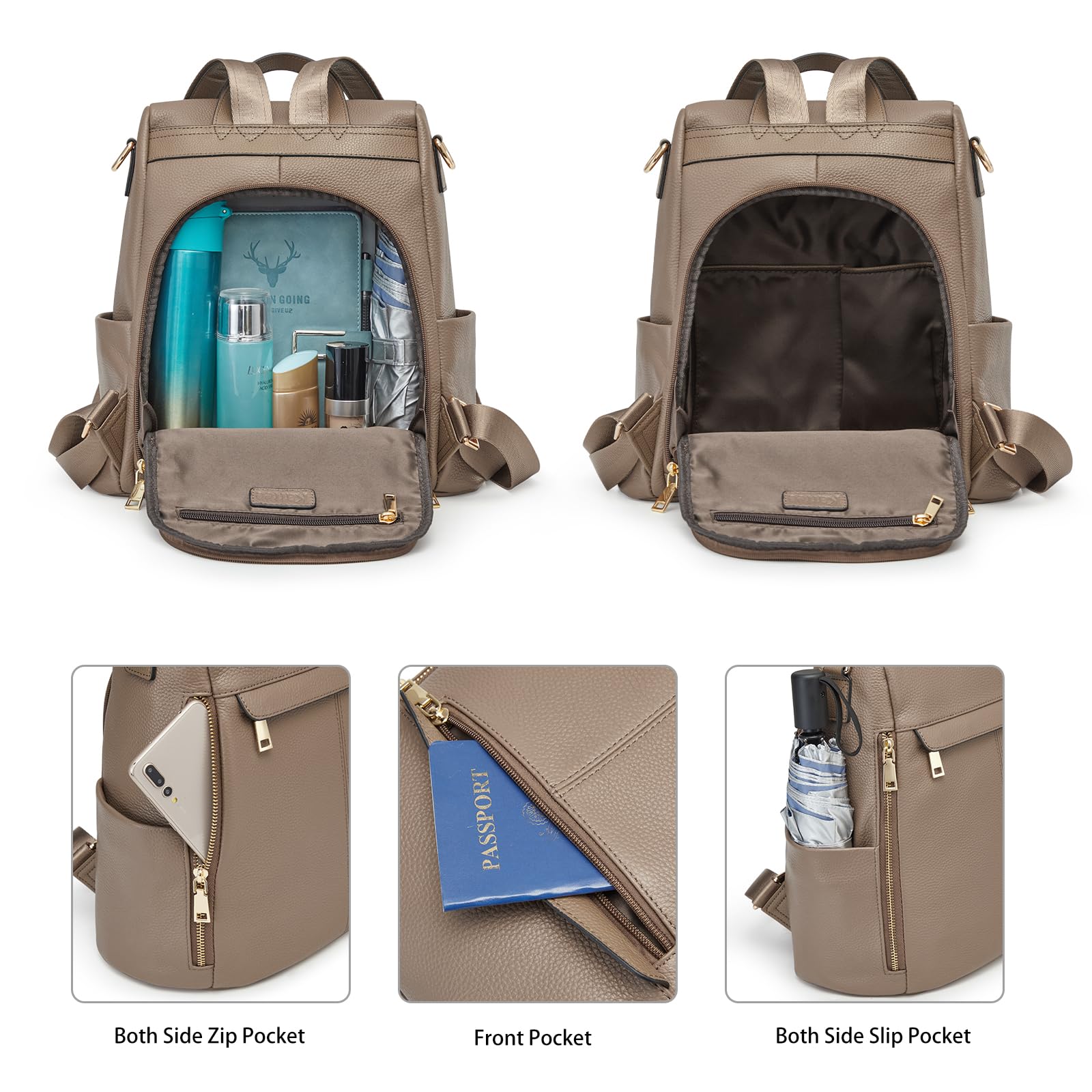 Kattee Women's Luxe Anti-Theft Leather Backpack Bag - Backpack Bags by Handbags Specialist Headquarter | Available at Handbags Specialist Headquarter