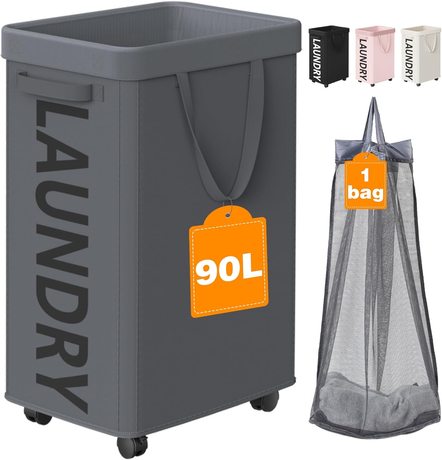 RollAway 90L Laundry Basket with Removable Bag - Laundry Baskets by Handbags Specialist Headquarter | Available at Handbags Specialist Headquarter