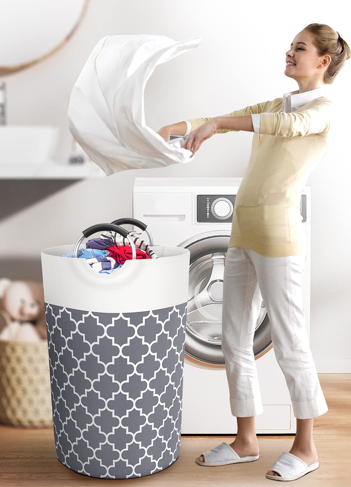 Collapsible Hamper Bag - Grey - Laundry Baskets by Handbags Specialist Headquarter | Available at Handbags Specialist Headquarter