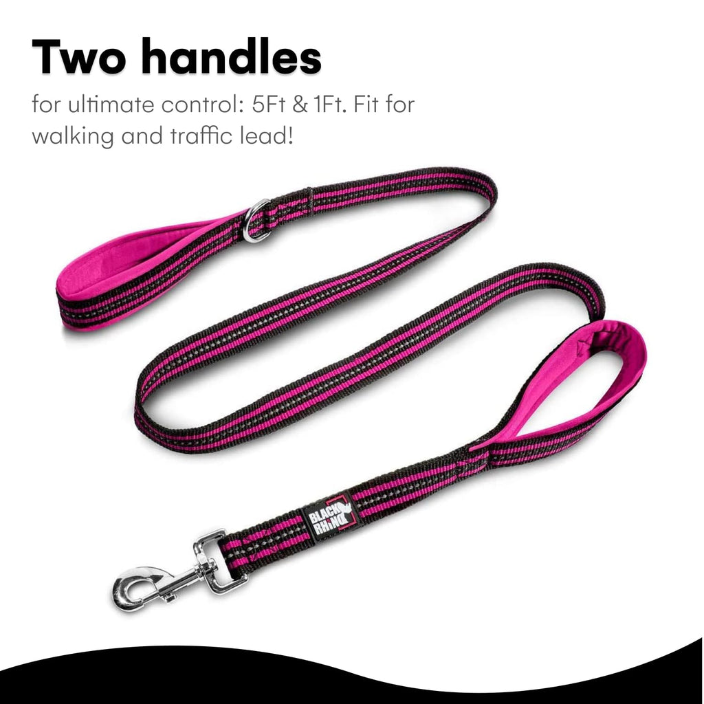 RhinoGrip Aqua: Double Handle Reflective Dog Leash -  by Handbags Specialist Headquarter | Available at Handbags Specialist Headquarter
