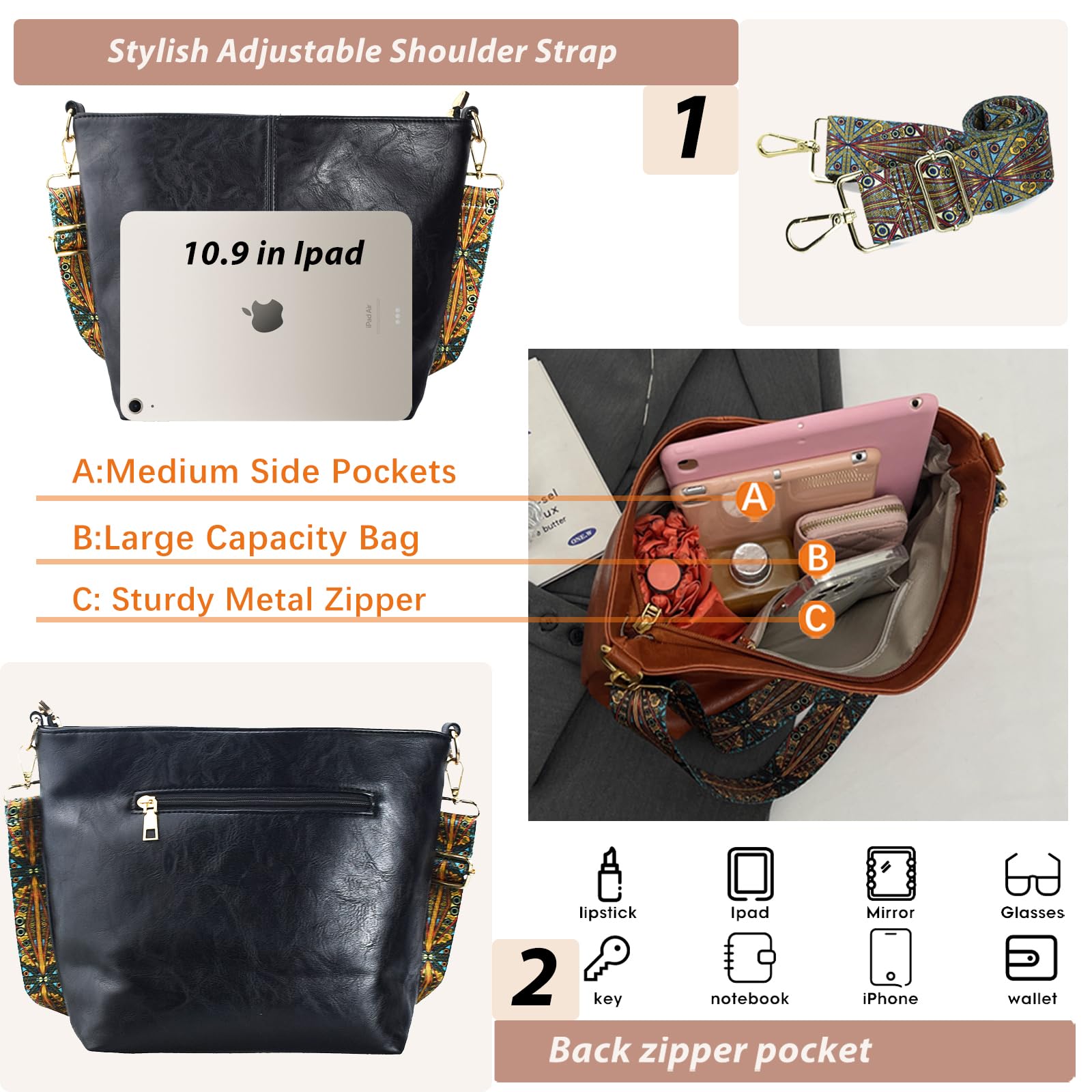 ChicHobo Vegan Leather Crossbody Bag with Strap -  by Handbags Specialist Headquarter | Available at Handbags Specialist Headquarter