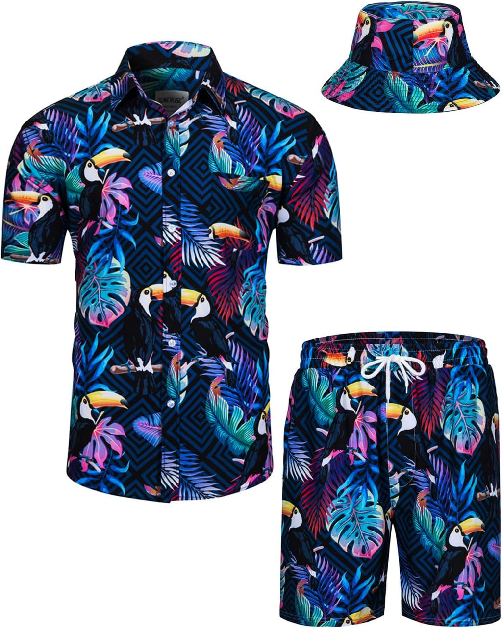 TUNEVUSE Men's Hawaiian Shirt & Shorts Set