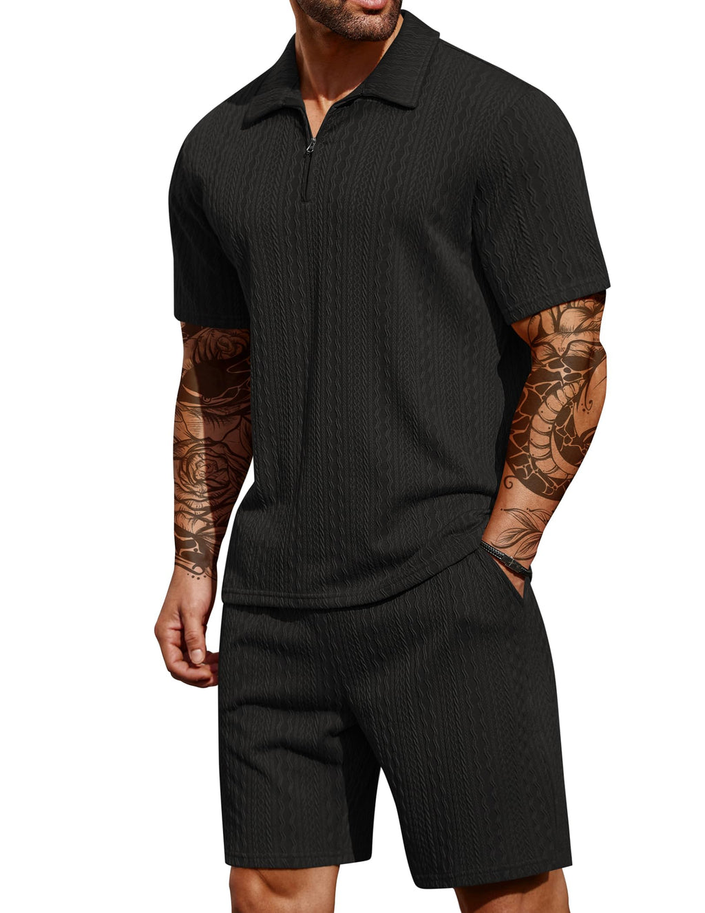 COOFANDY Men's 2 Piece Polo Shirt & Shorts Set