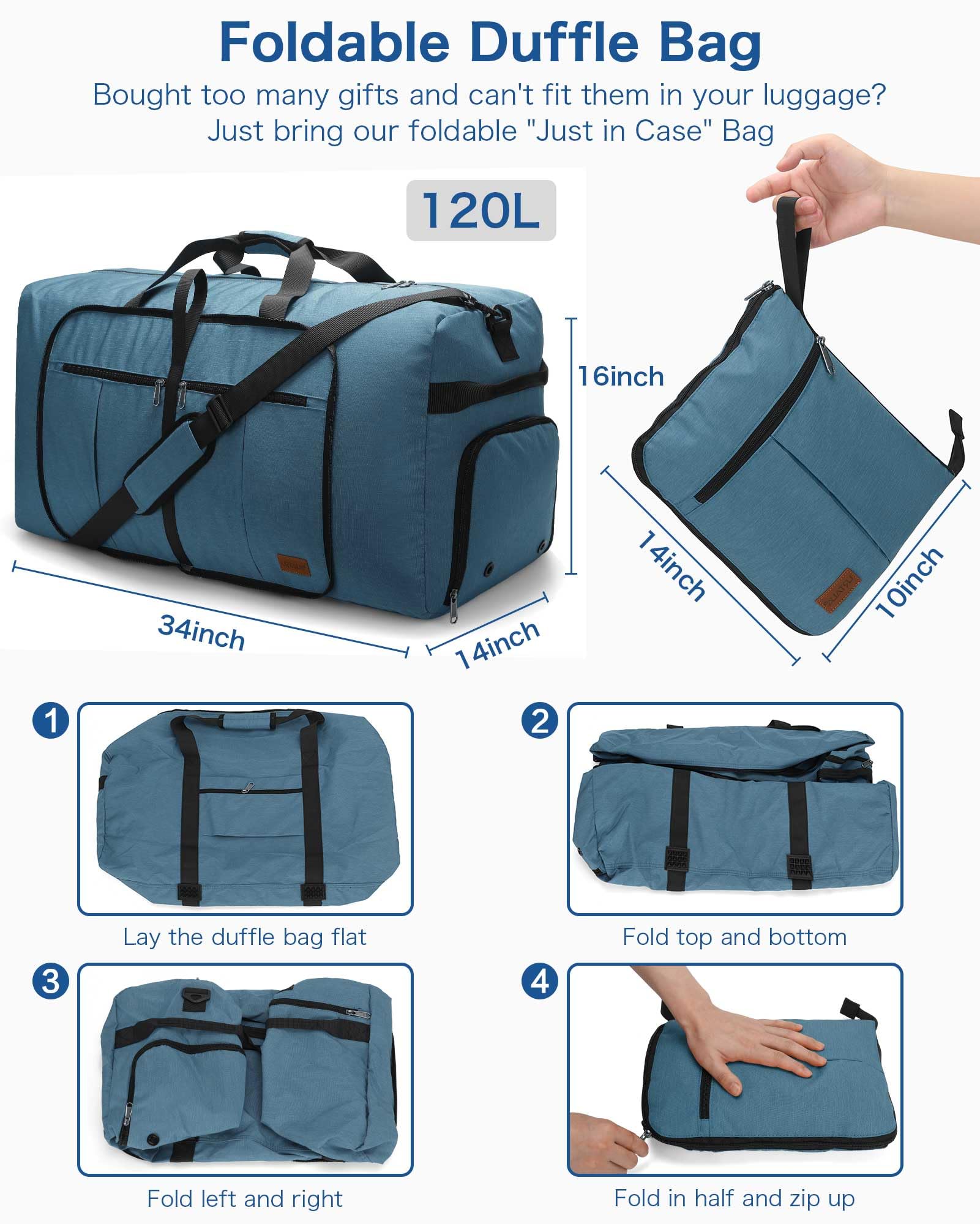 120L Foldable Waterproof Travel Duffel Bag with Shoe Compartment