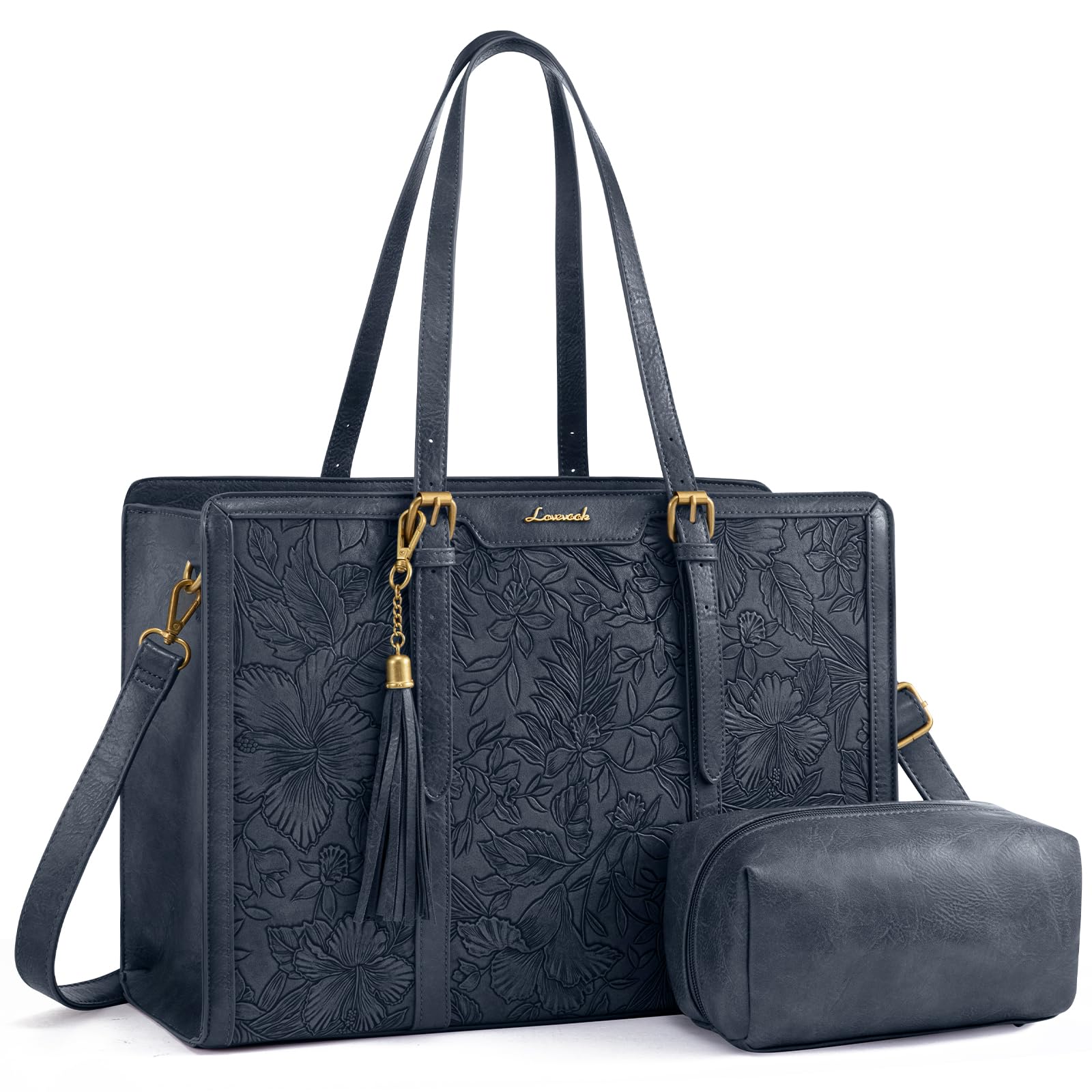 LOVEVOOK Vintage Leather Laptop Tote for Women 15.6