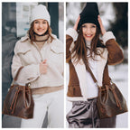 S-ZONE Luxe Leather Drawstring Bucket Bag -  by Handbags Specialist Headquarter | Available at Handbags Specialist Headquarter