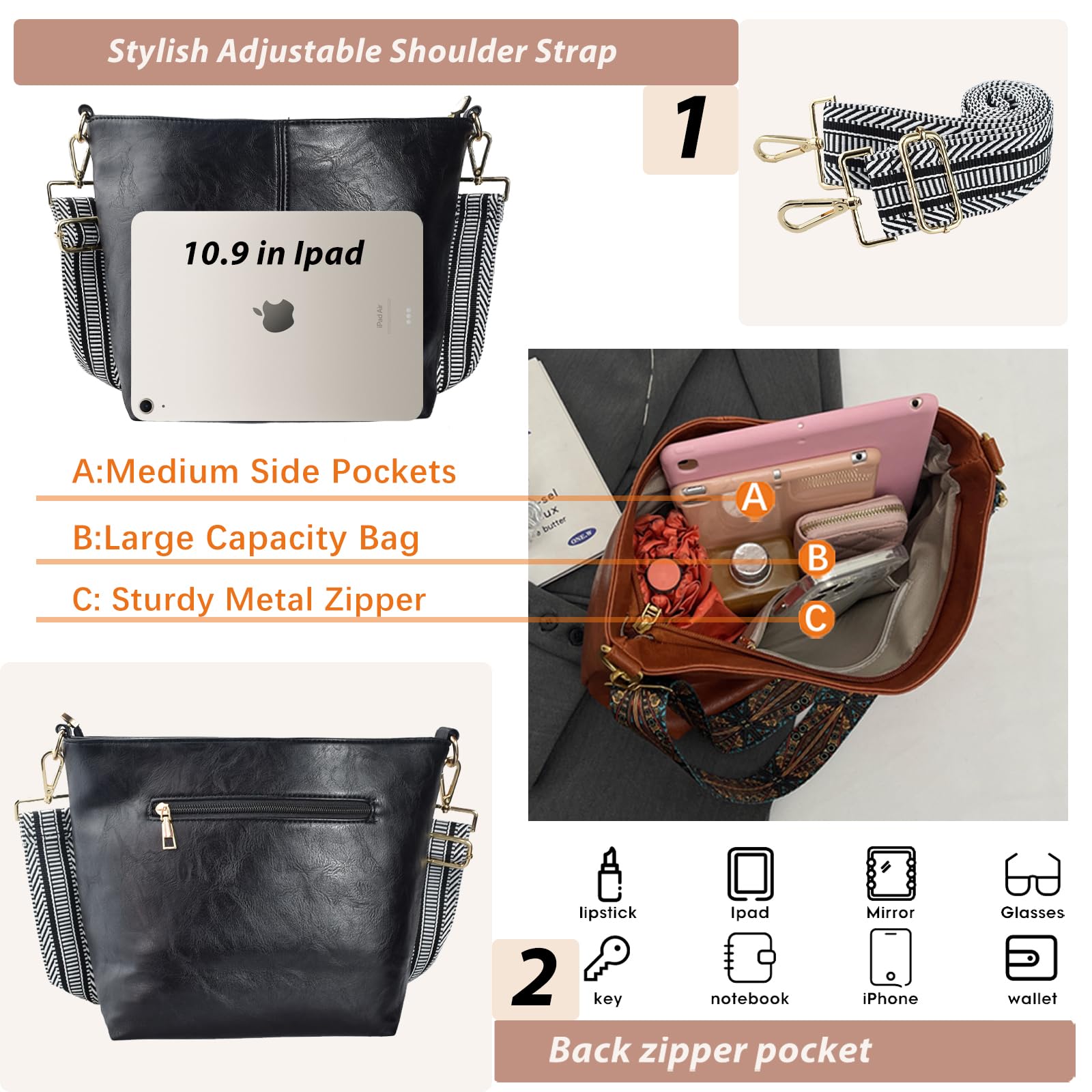 ChicHobo Vegan Leather Crossbody Bag with Strap -  by Handbags Specialist Headquarter | Available at Handbags Specialist Headquarter