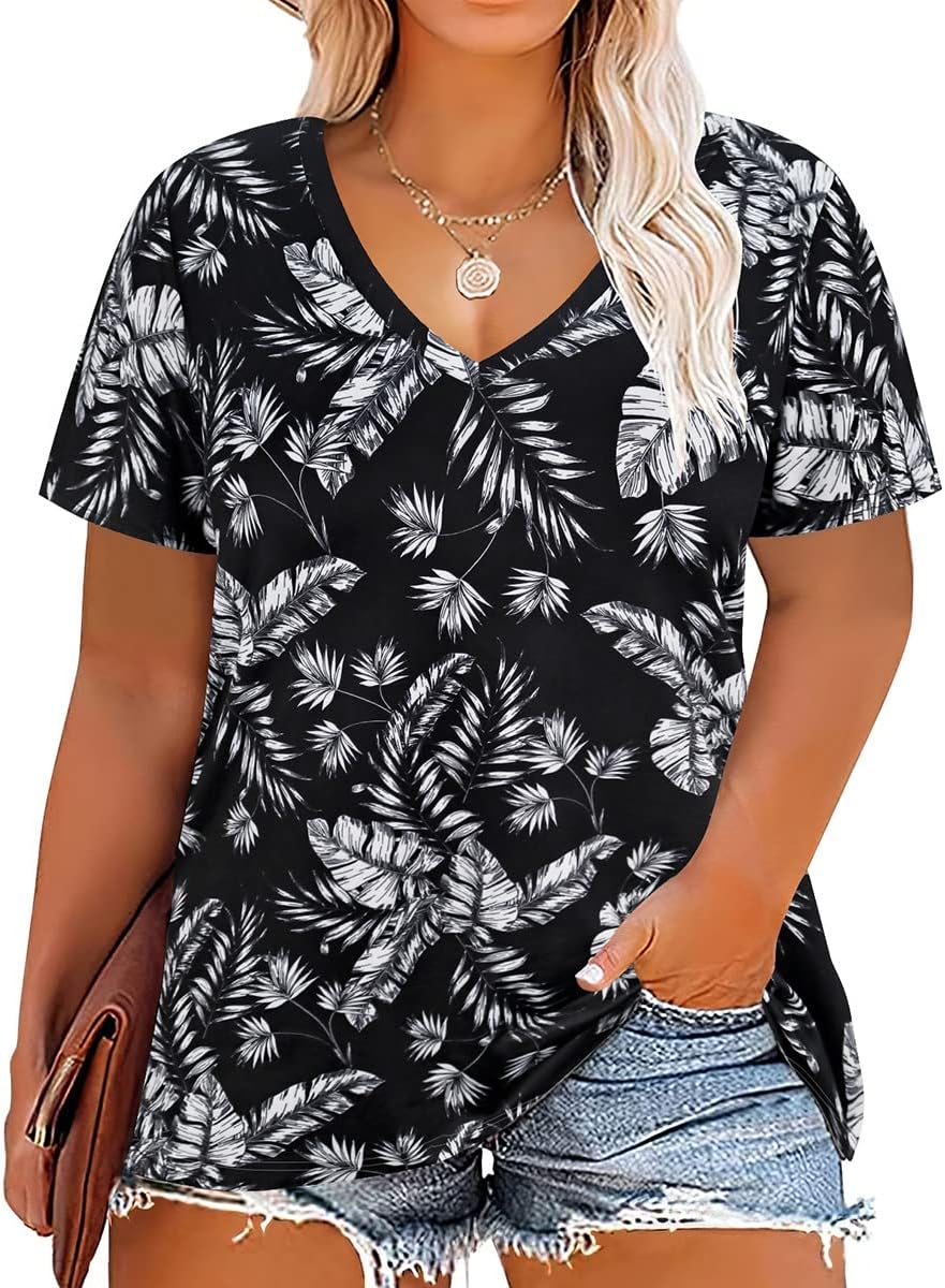 Floral V-Neck Plus Size Tunic Tops for Women - Women's T Shirts by Handbags Specialist Headquarter | Available at Handbags Specialist Headquarter